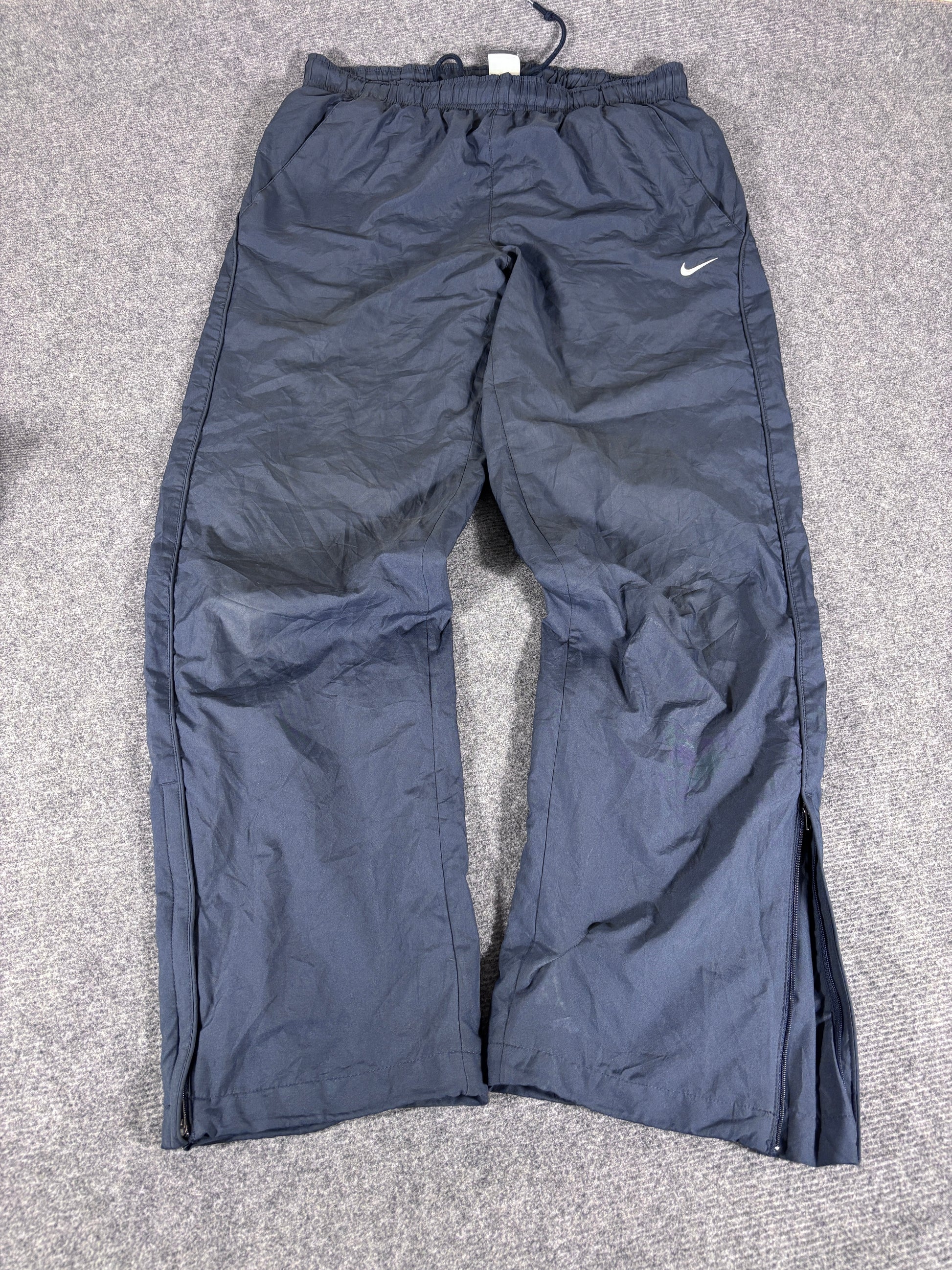 Vintage Late Y2K / 10s Nike Track Pants Size M Navy White Swoosh Wide Leg Classic