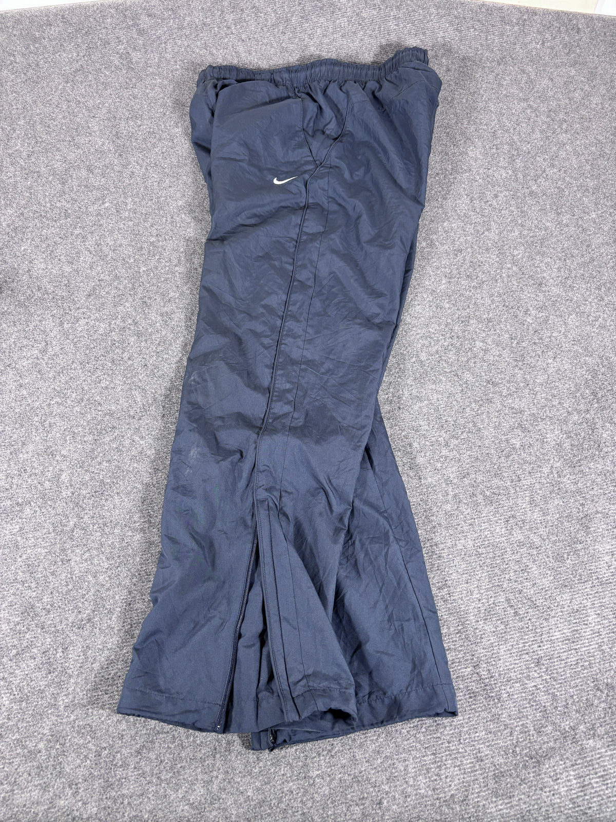 Vintage Late Y2K / 10s Nike Track Pants Size M Navy White Swoosh Wide Leg Classic