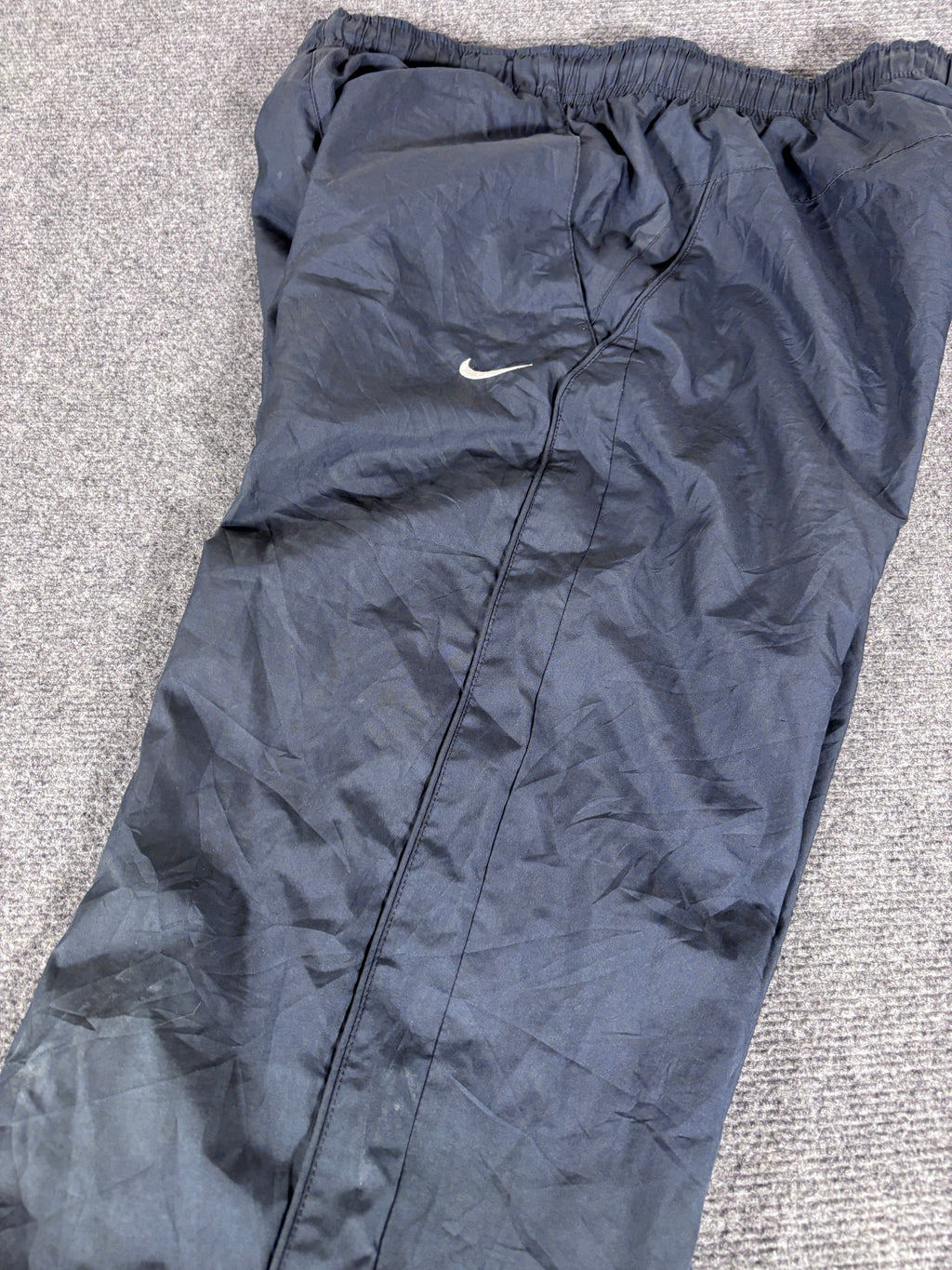 Vintage Late Y2K / 10s Nike Track Pants Size M Navy White Swoosh Wide Leg Classic