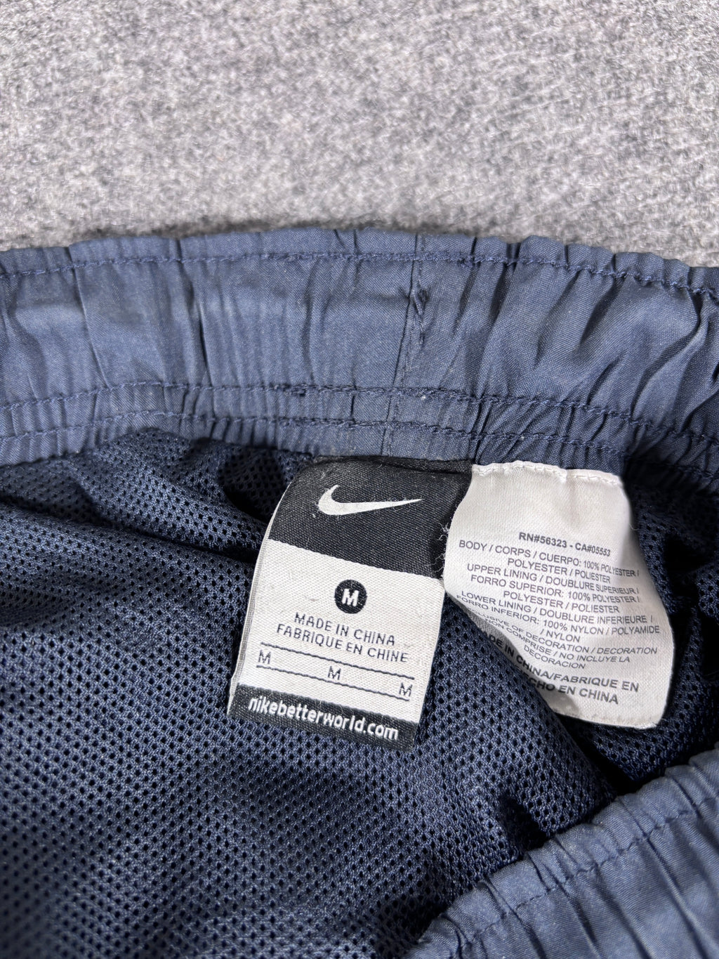 Vintage Late Y2K / 10s Nike Track Pants Size M Navy White Swoosh Wide Leg Classic