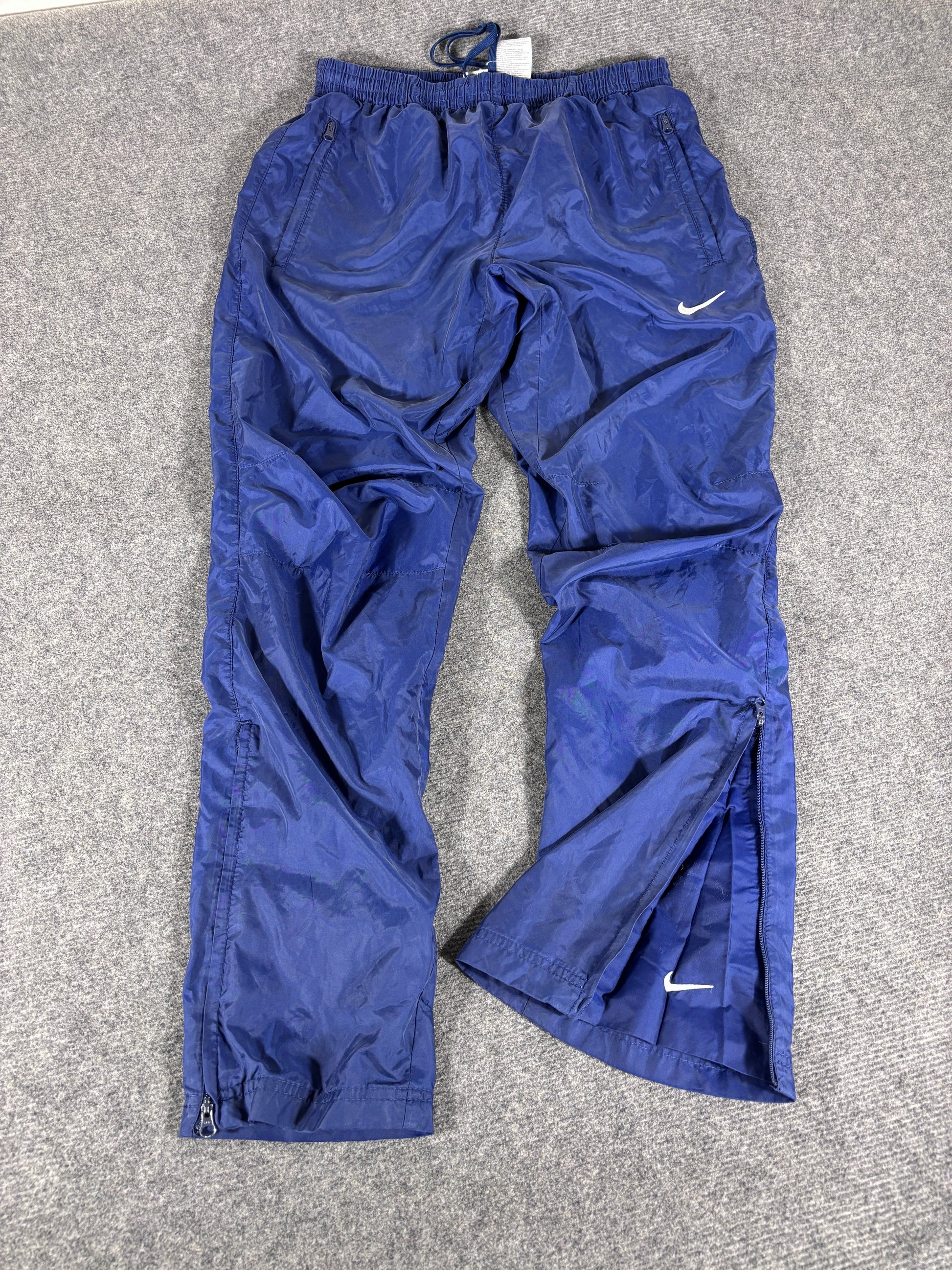 Vintage Y2K Nike Track Pants Size M Navy Blue White Swoosh Double Knee Ankle Zip