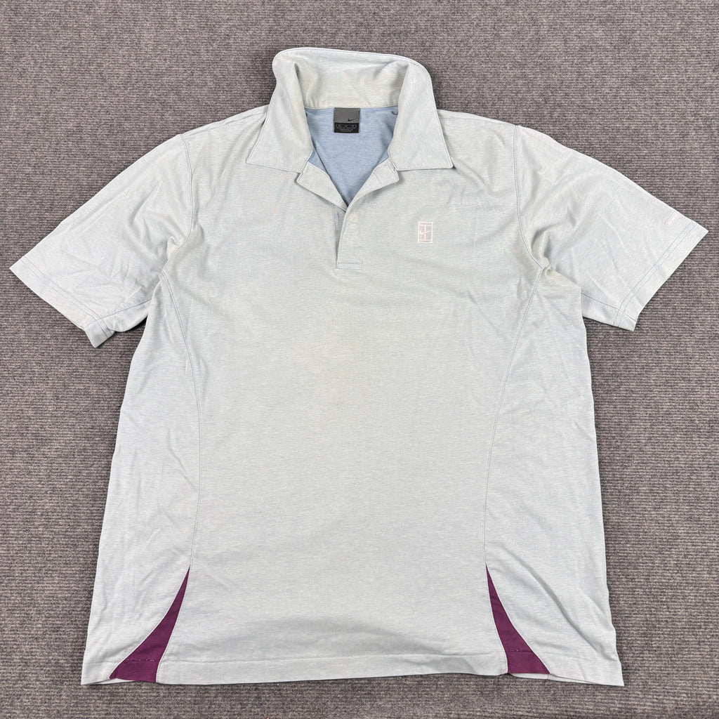 Vintage Y2K Nike Court Polo Men's M Blue Grey Purple Silver Logo Tennis Shirt Collared