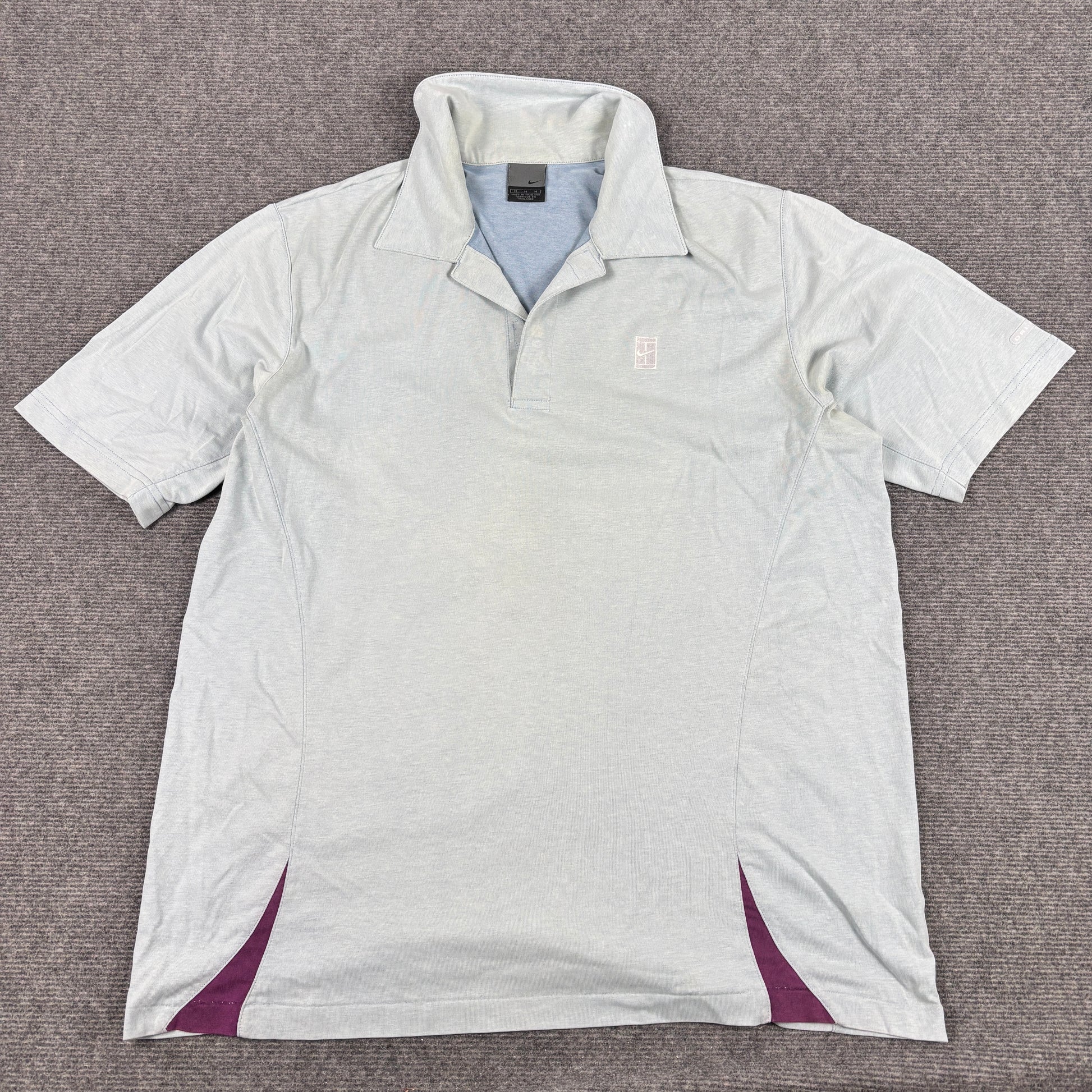 Vintage Y2K Nike Court Polo Men's M Blue Grey Purple Silver Logo Tennis Shirt Collared