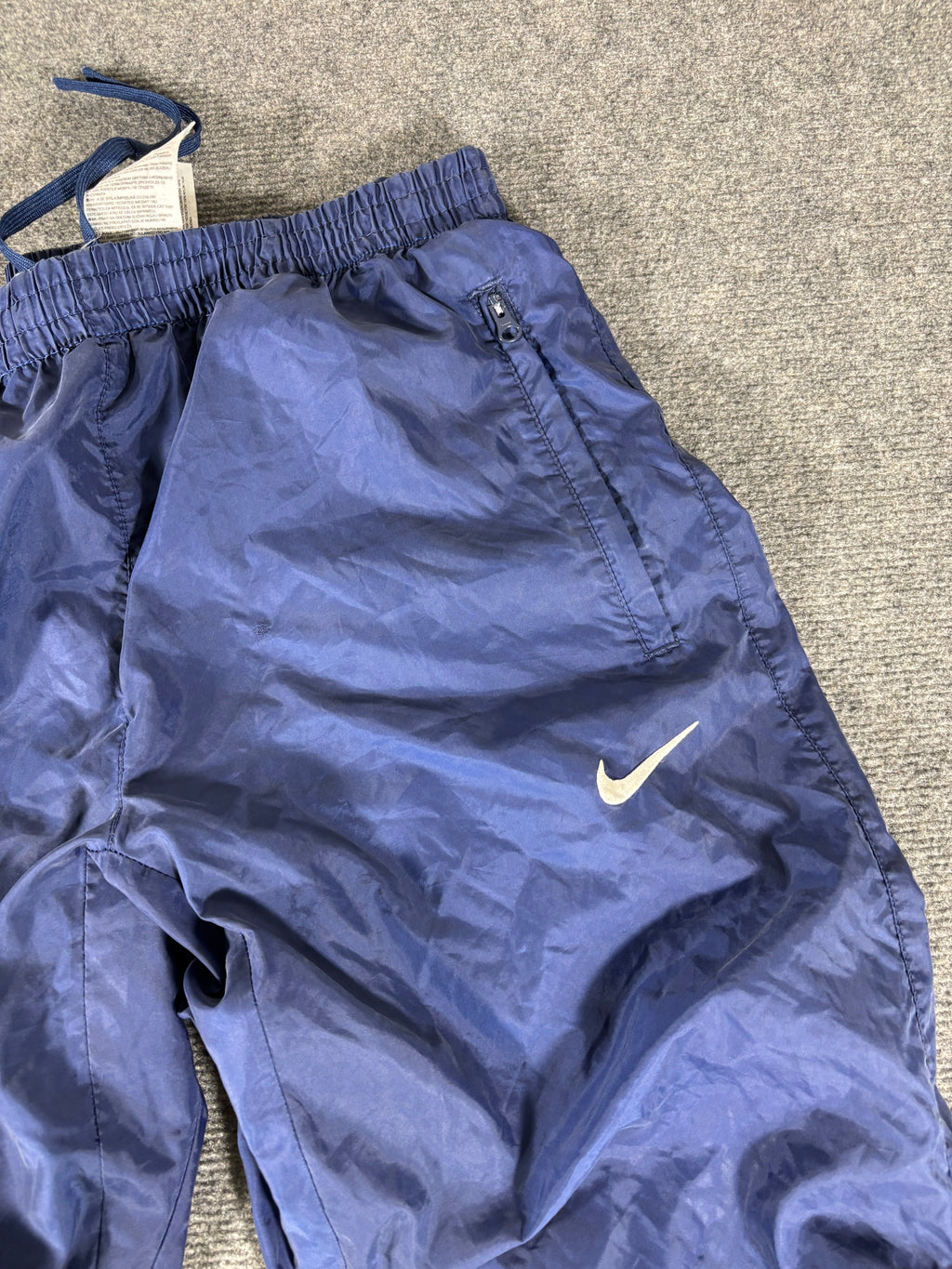 Vintage Y2K Nike Track Pants Size M Navy Blue White Swoosh Double Knee Ankle Zip