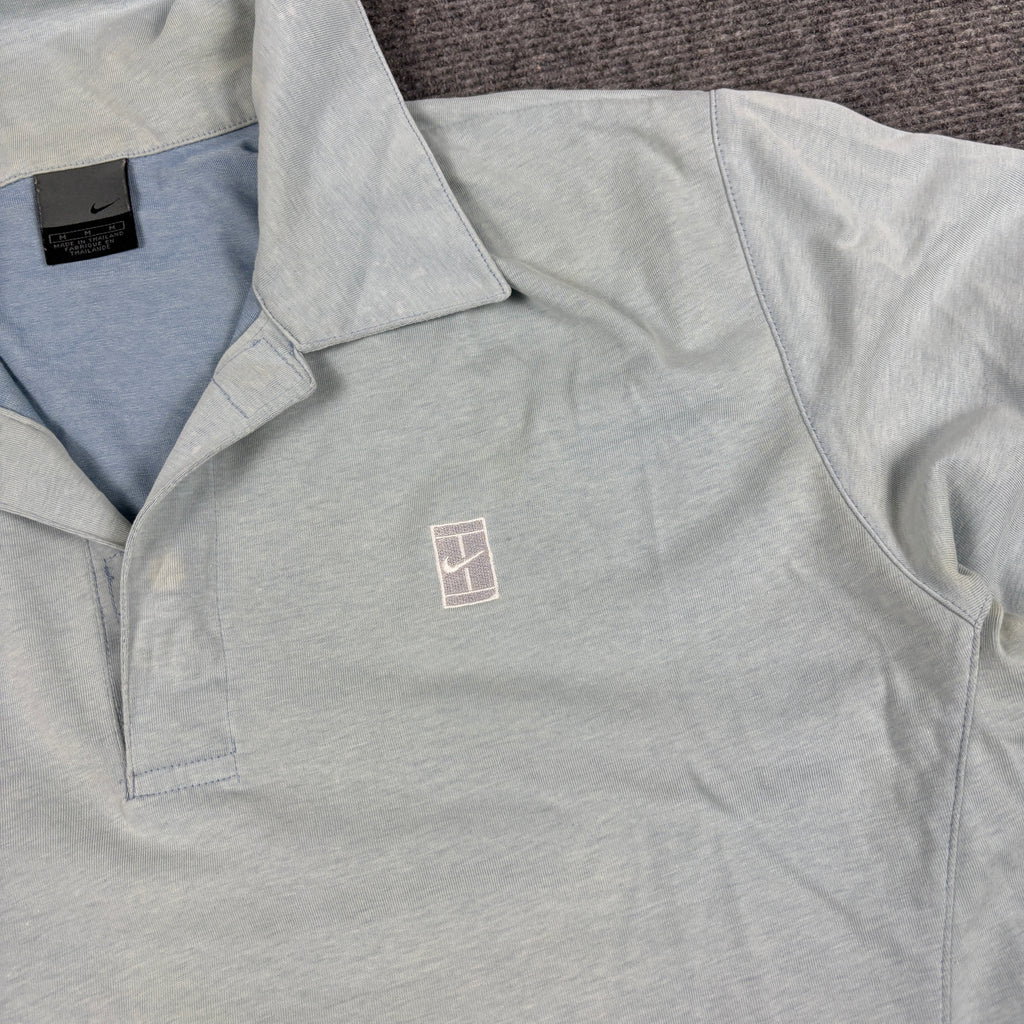 Vintage Y2K Nike Court Polo Men's M Blue Grey Purple Silver Logo Tennis Shirt Collared