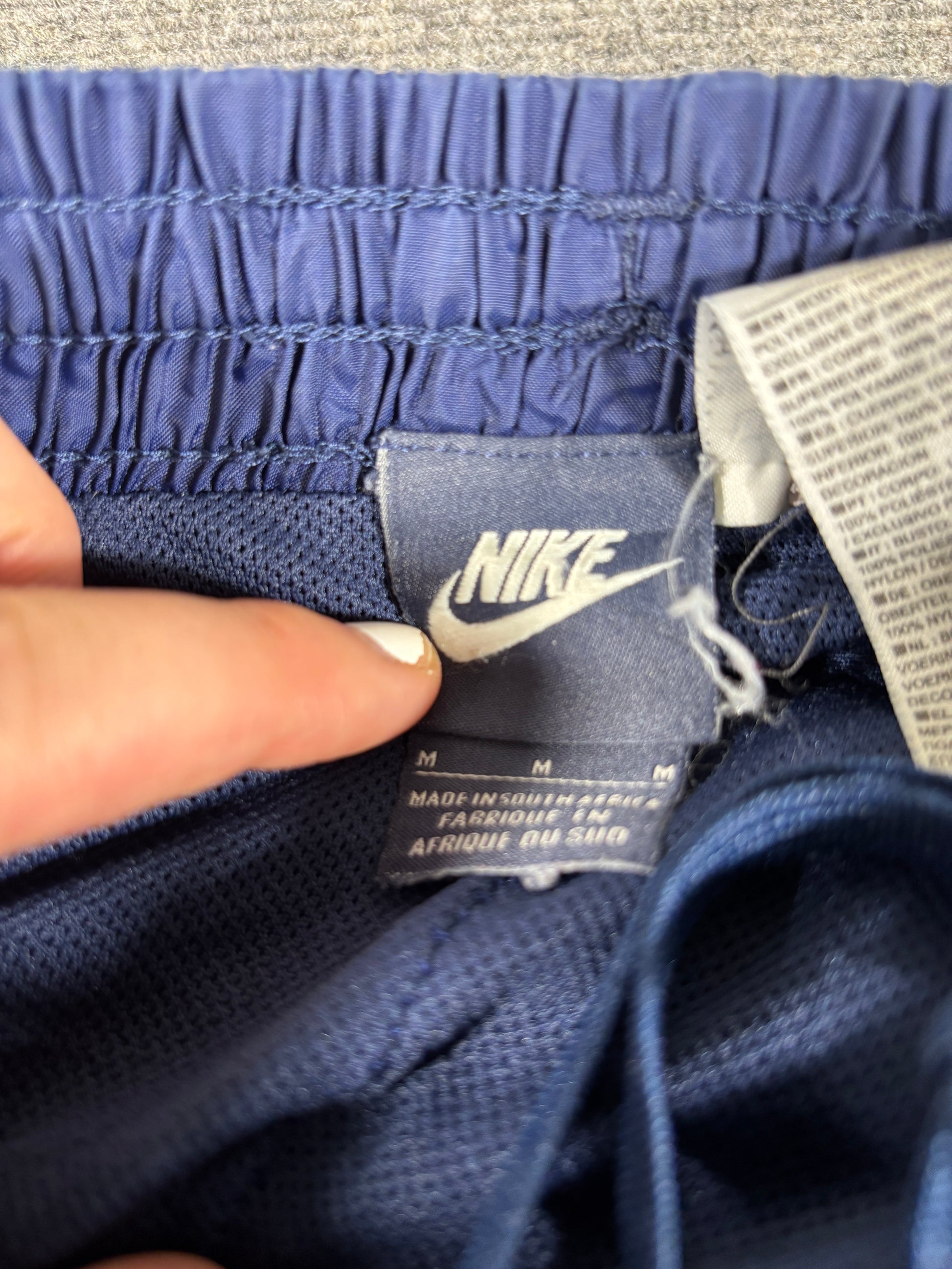 Vintage Y2K Nike Track Pants Size M Navy Blue White Swoosh Double Knee Ankle Zip