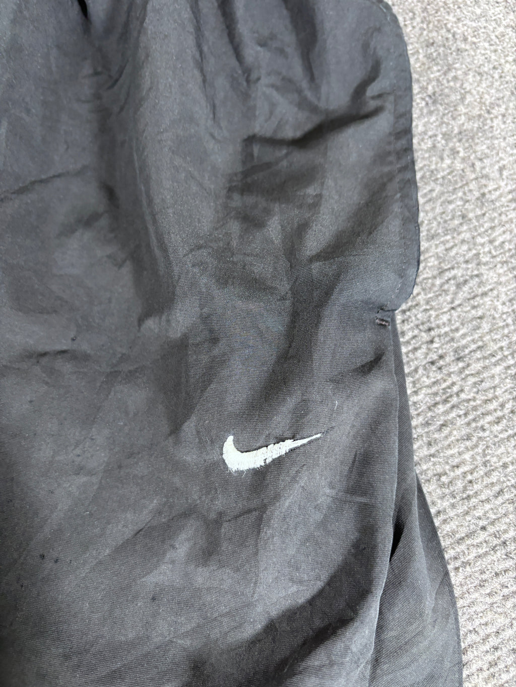 Vintage Late Y2K / 10s Nike Track Pants Size L Black White Swoosh Wide Leg Ankle Zip