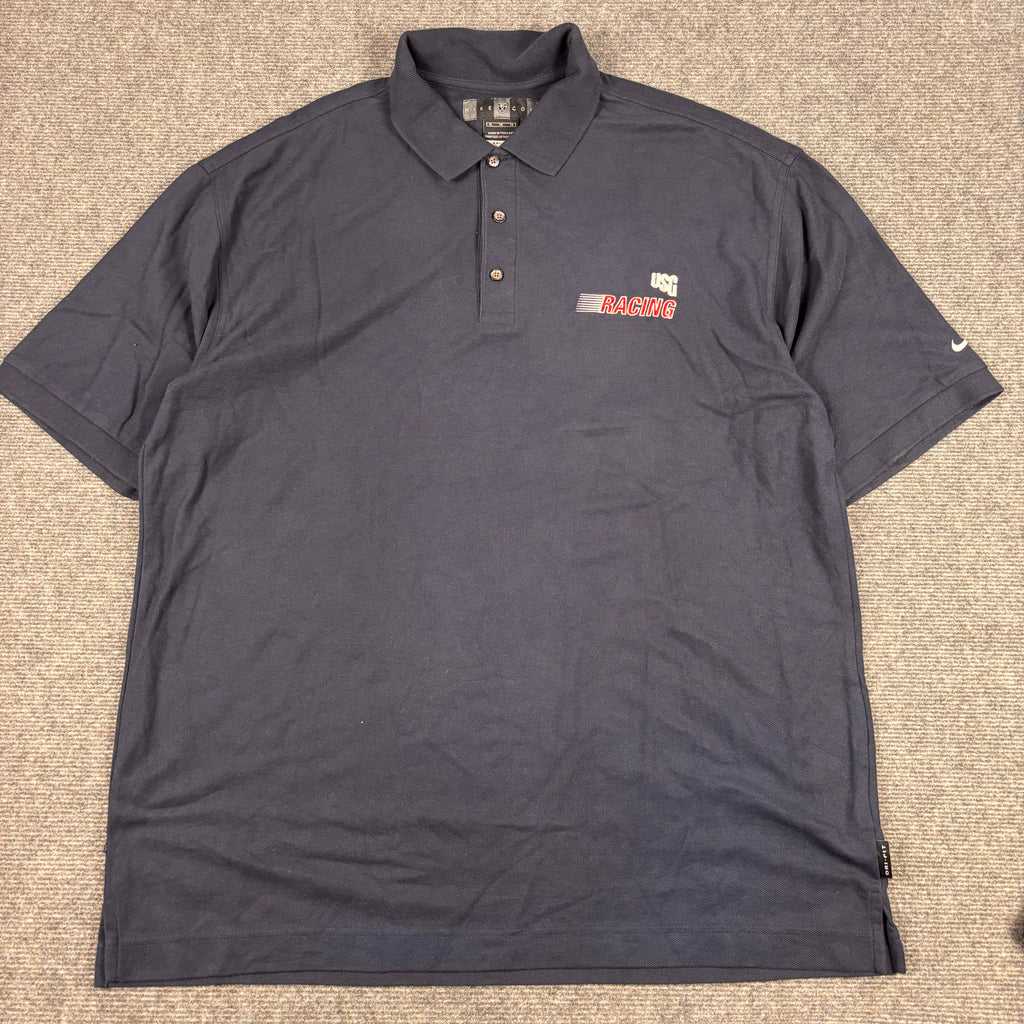 Vintage 90's Nike Golf Polo Men's XL Navy USG Racing Logo Dri-Fit Shirt Collared
