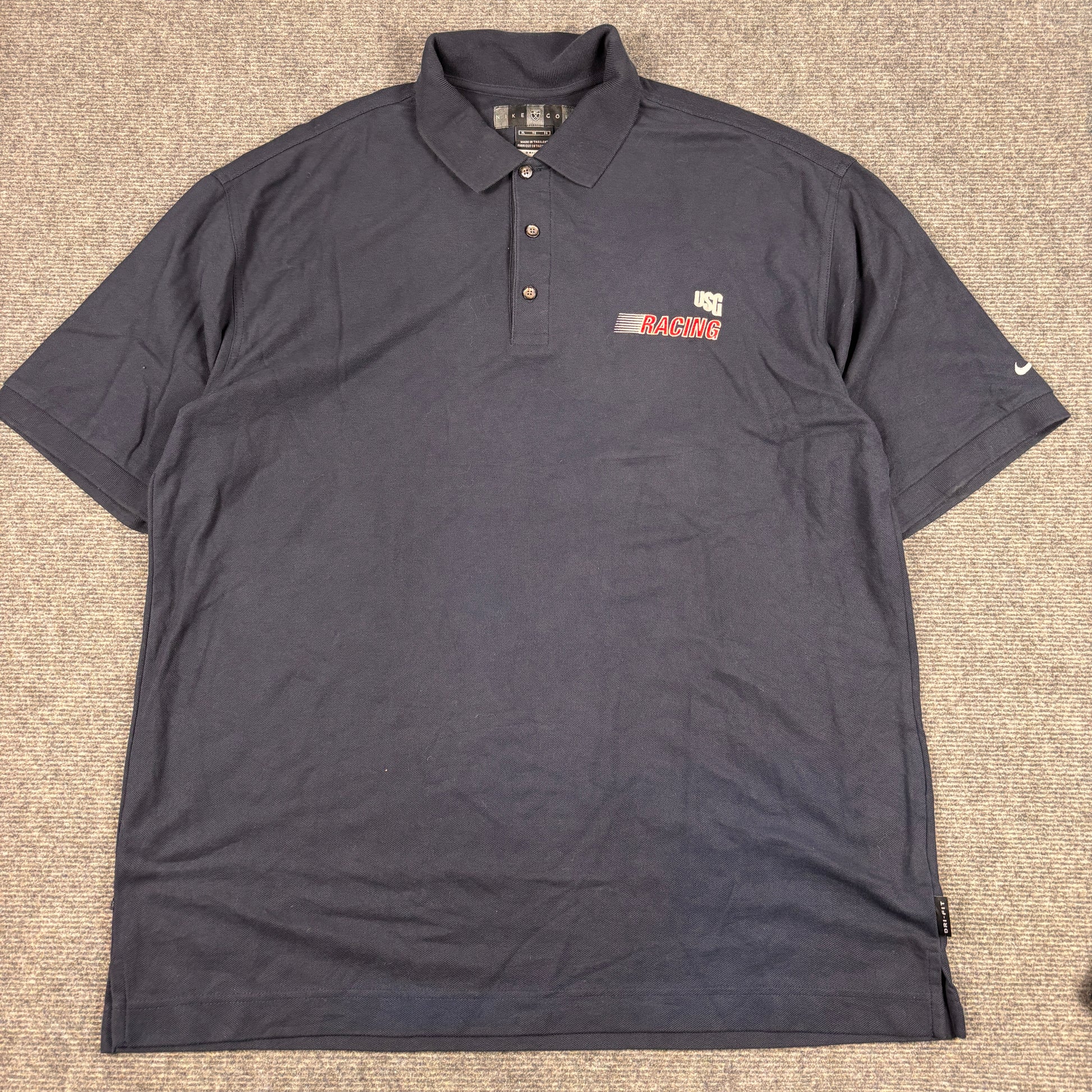 Vintage 90's Nike Golf Polo Men's XL Navy USG Racing Logo Dri-Fit Shirt Collared