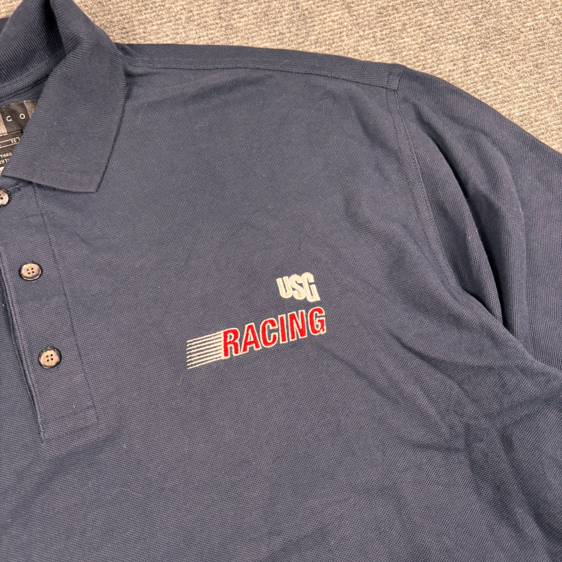 Vintage 90's Nike Golf Polo Men's XL Navy USG Racing Logo Dri-Fit Shirt Collared