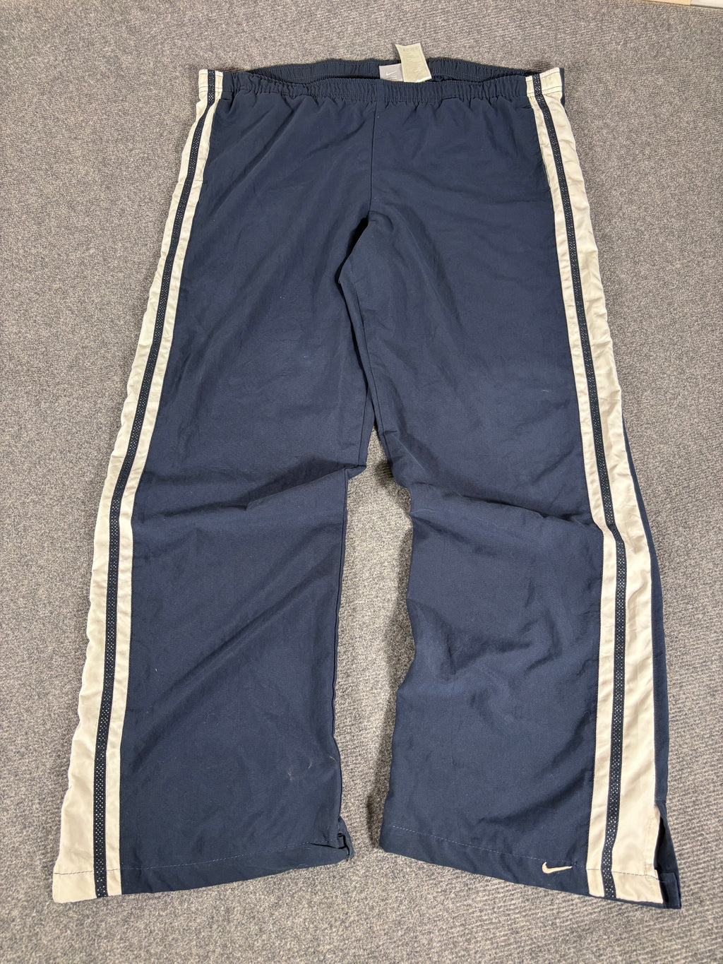 Vintage Y2K Nike Track Pants Size Women's XL Navy White Detail Wide Leg Ankle Slit