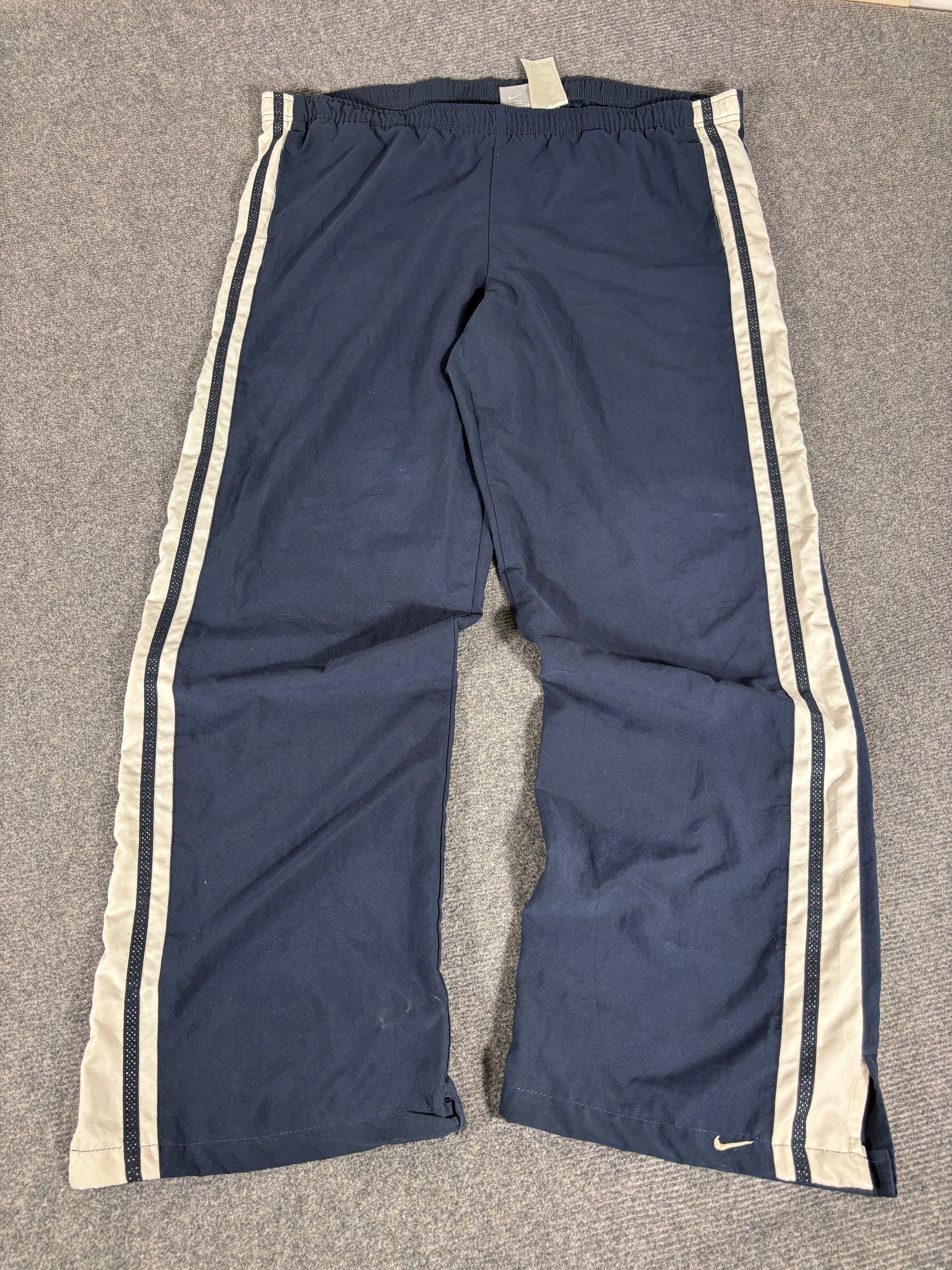 Vintage Y2K Nike Track Pants Size Women's XL Navy White Detail Wide Leg Ankle Slit