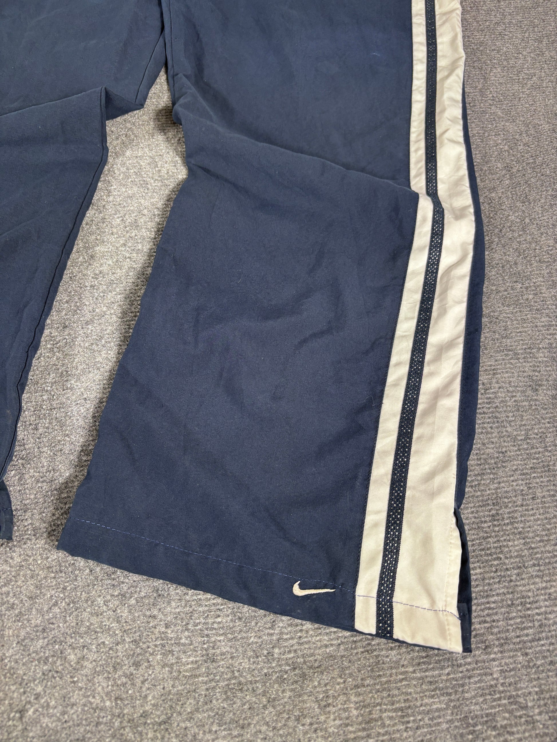 Vintage Y2K Nike Track Pants Size Women's XL Navy White Detail Wide Leg Ankle Slit