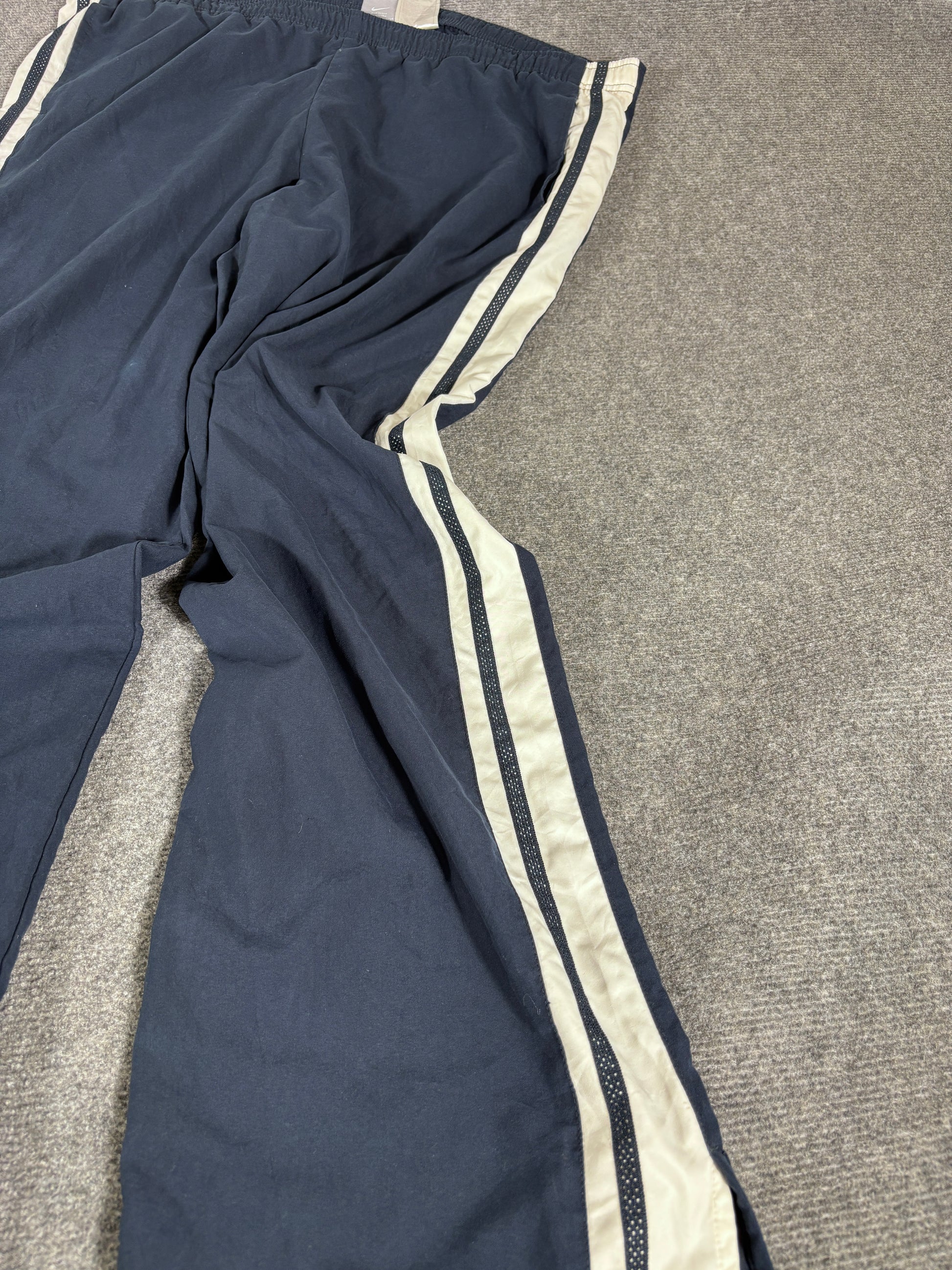 Vintage Y2K Nike Track Pants Size Women's XL Navy White Detail Wide Leg Ankle Slit