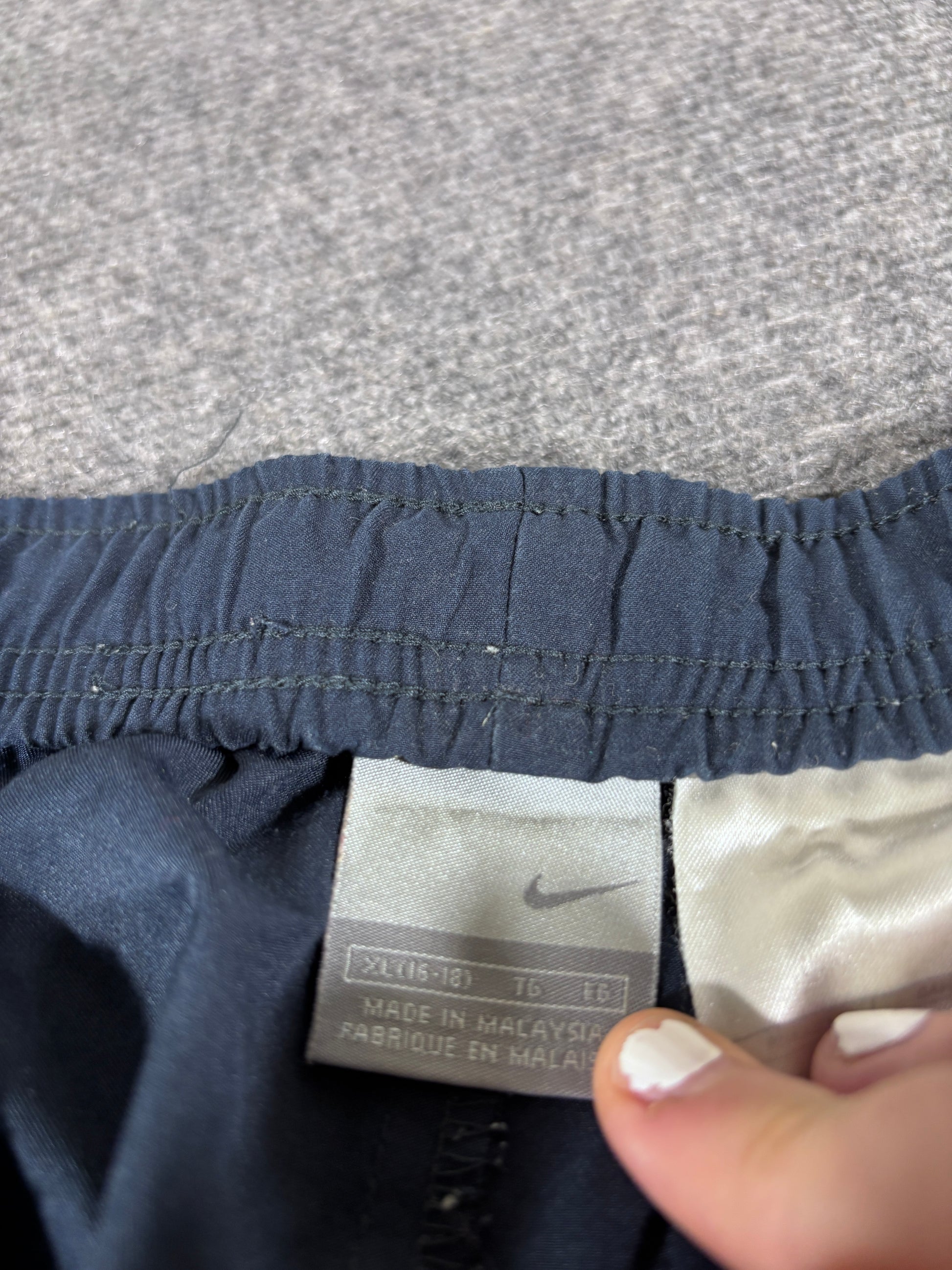 Vintage Y2K Nike Track Pants Size Women's XL Navy White Detail Wide Leg Ankle Slit