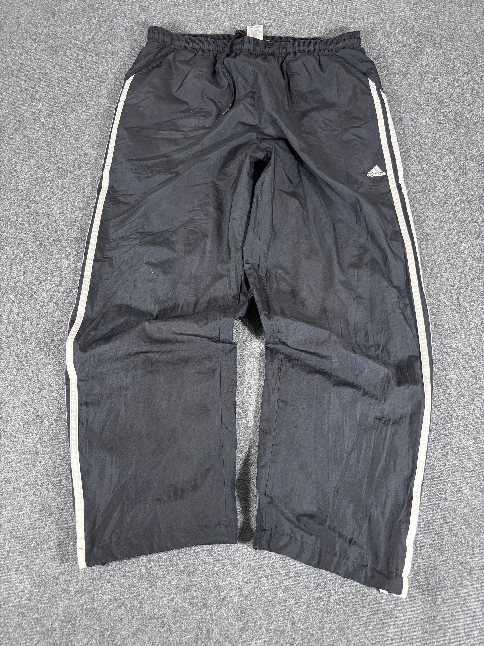 Vintage Y2K Adidas Track Pants Size L Black White 3-Stripes Nylon Windbreakers