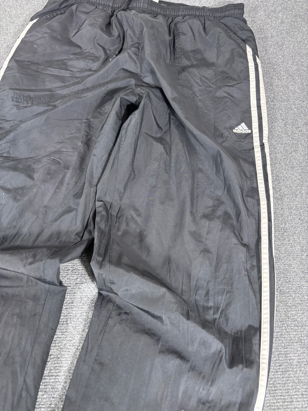 Vintage Y2K Adidas Track Pants Size L Black White 3-Stripes Nylon Windbreakers
