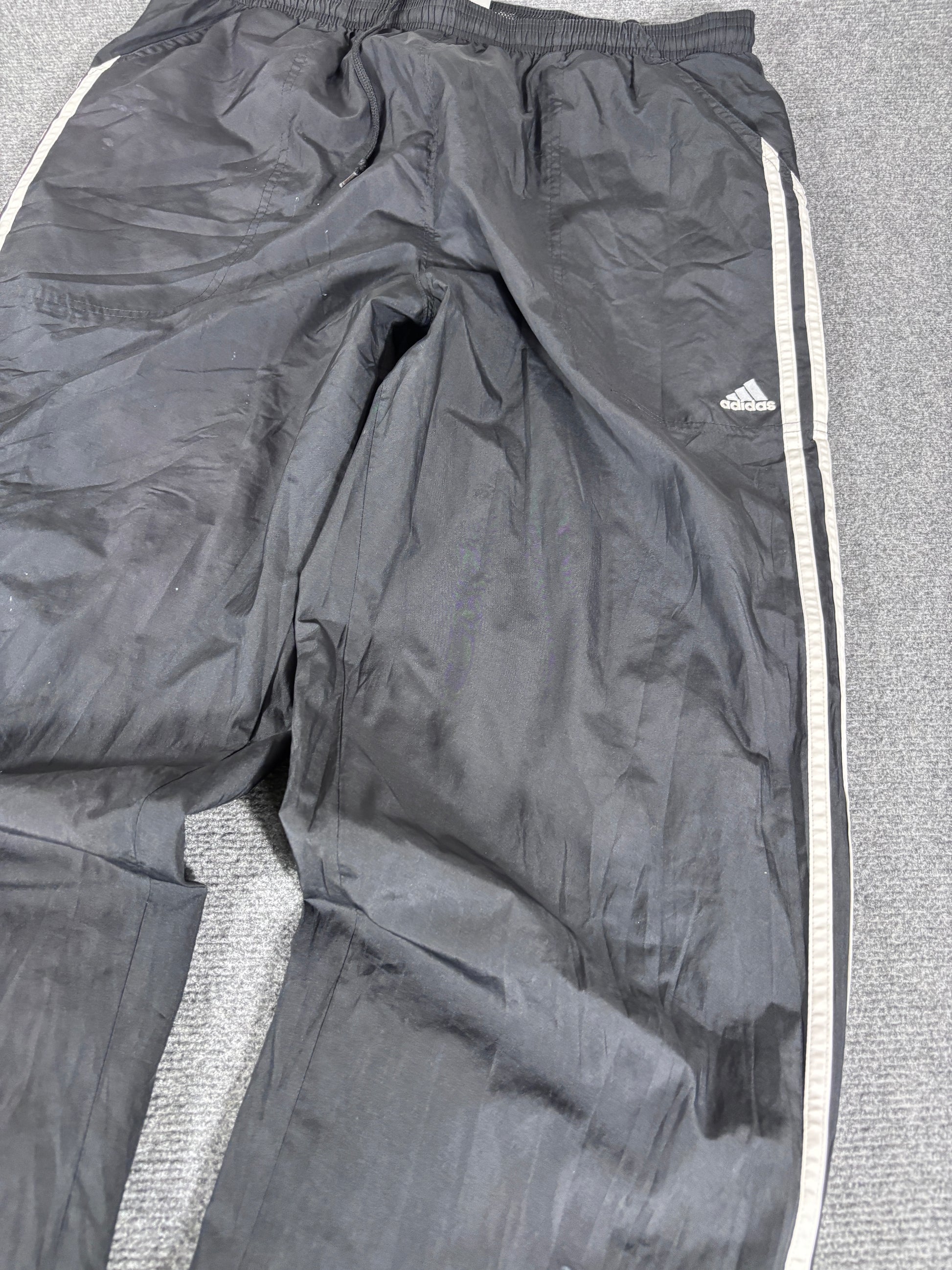 Vintage Y2K Adidas Track Pants Size L Black White 3-Stripes Nylon Windbreakers