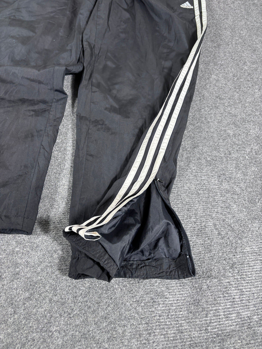 Vintage Y2K Adidas Track Pants Size L Black White 3-Stripes Nylon Windbreakers