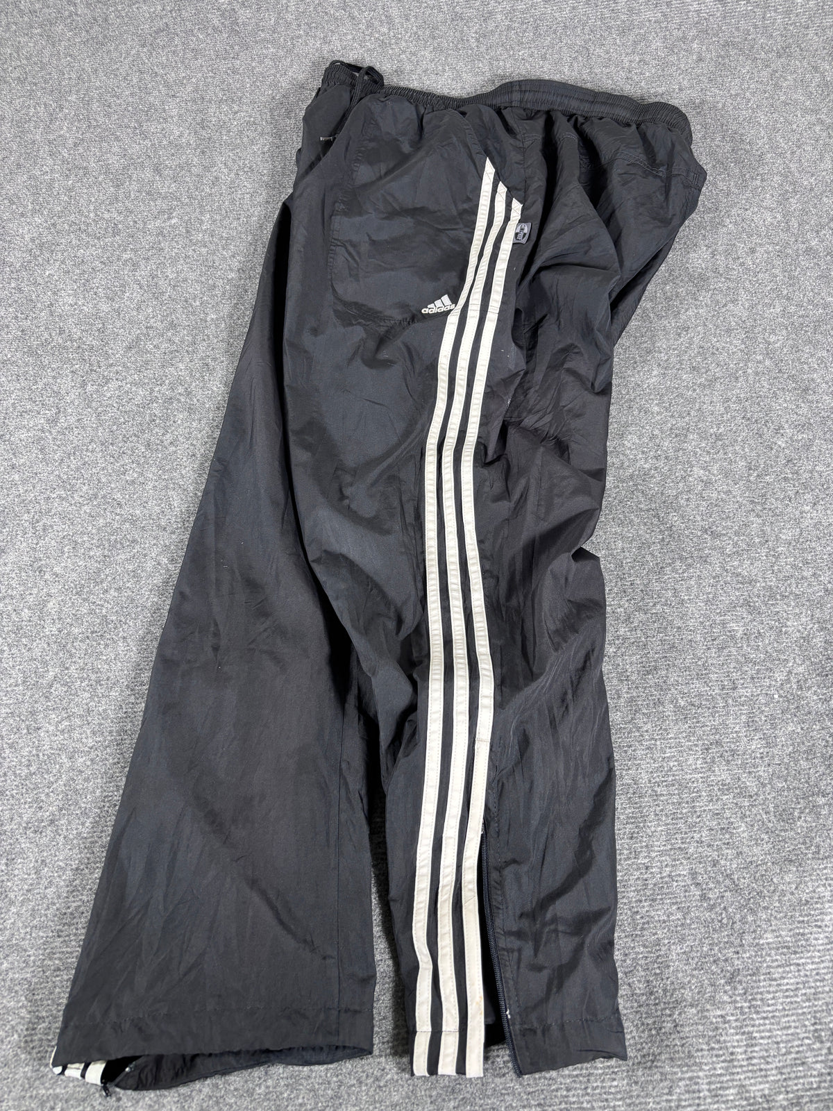 Vintage Y2K Adidas Track Pants Size L Black White 3-Stripes Nylon Windbreakers