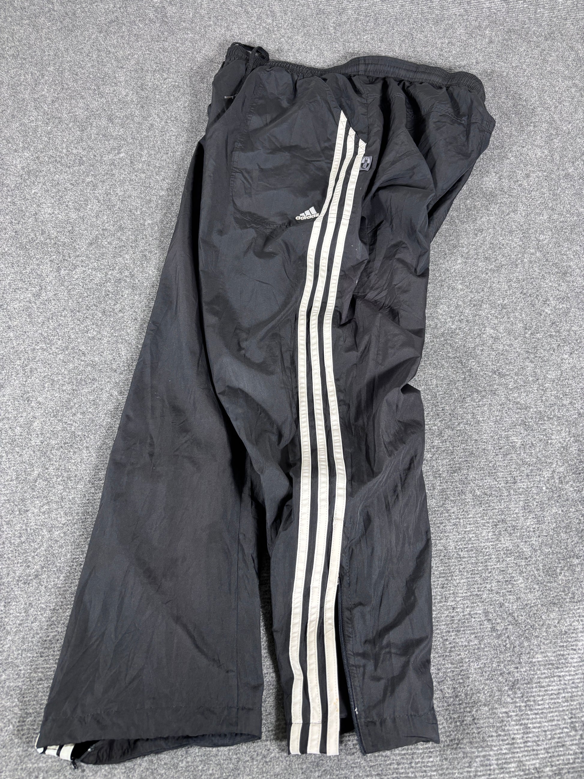 Vintage Y2K Adidas Track Pants Size L Black White 3-Stripes Nylon Windbreakers
