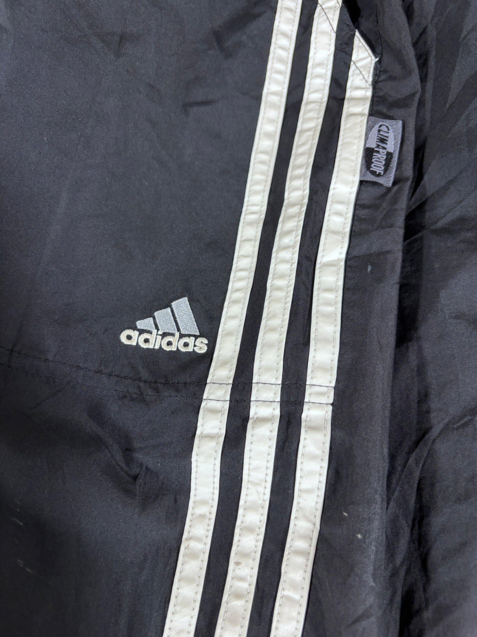 Vintage Y2K Adidas Track Pants Size L Black White 3-Stripes Nylon Windbreakers