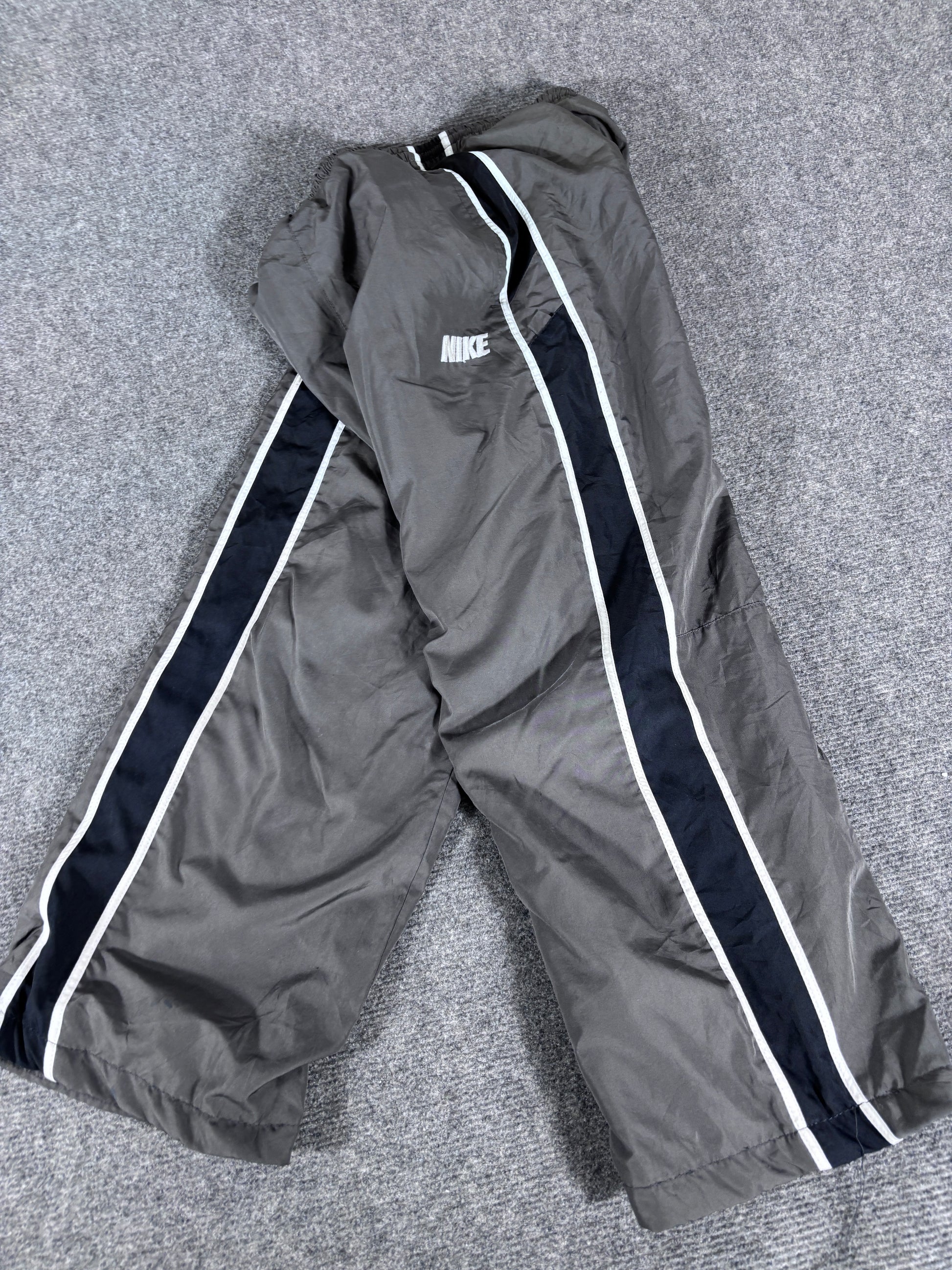 Vintage Nike 3/4 Track Pants Size XS Grey Black Spell Out Side Detail Windbreakers