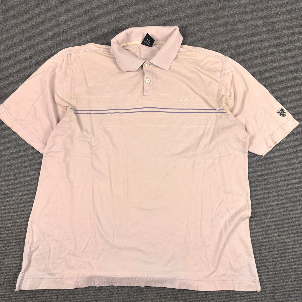 Vintage Y2K Nike Golf Polo Men's L Pink Grey Purple Stripe Swoosh T-shirt Collared