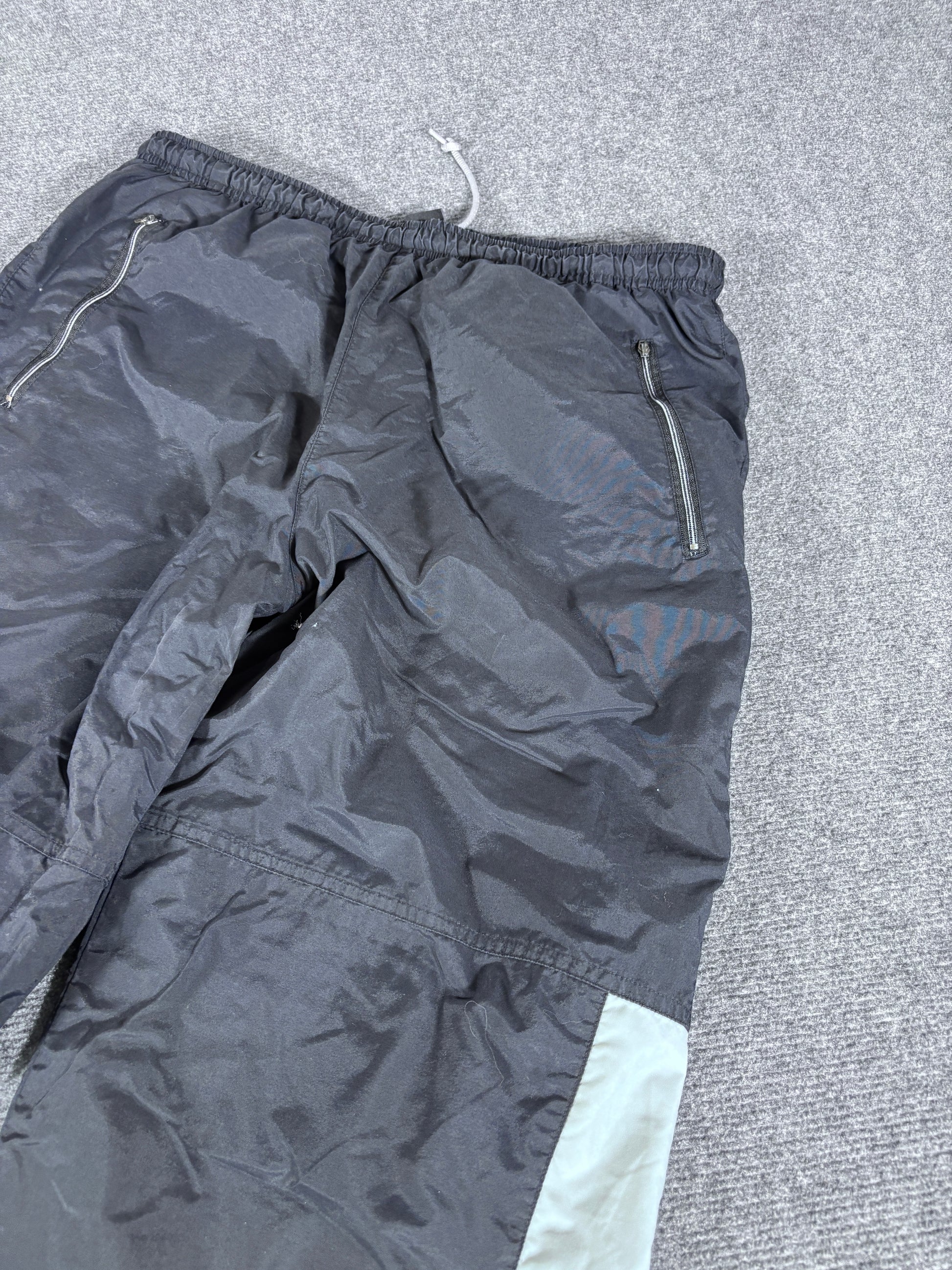 Vintage Y2K Nike Track Pants Size L Black Grey Orange Spell Out Wide Leg Ankle Zip