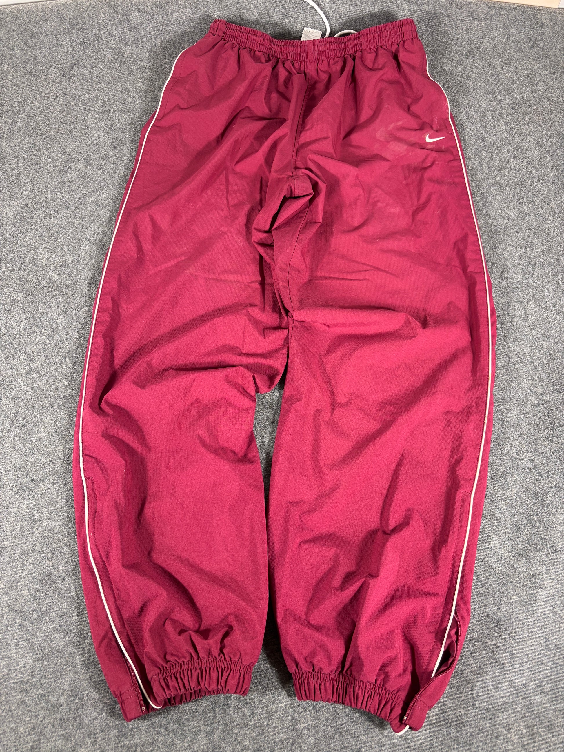 Vintage 90s Nike Track Pants Size XL Red White Piping Wide Leg Windbreakers