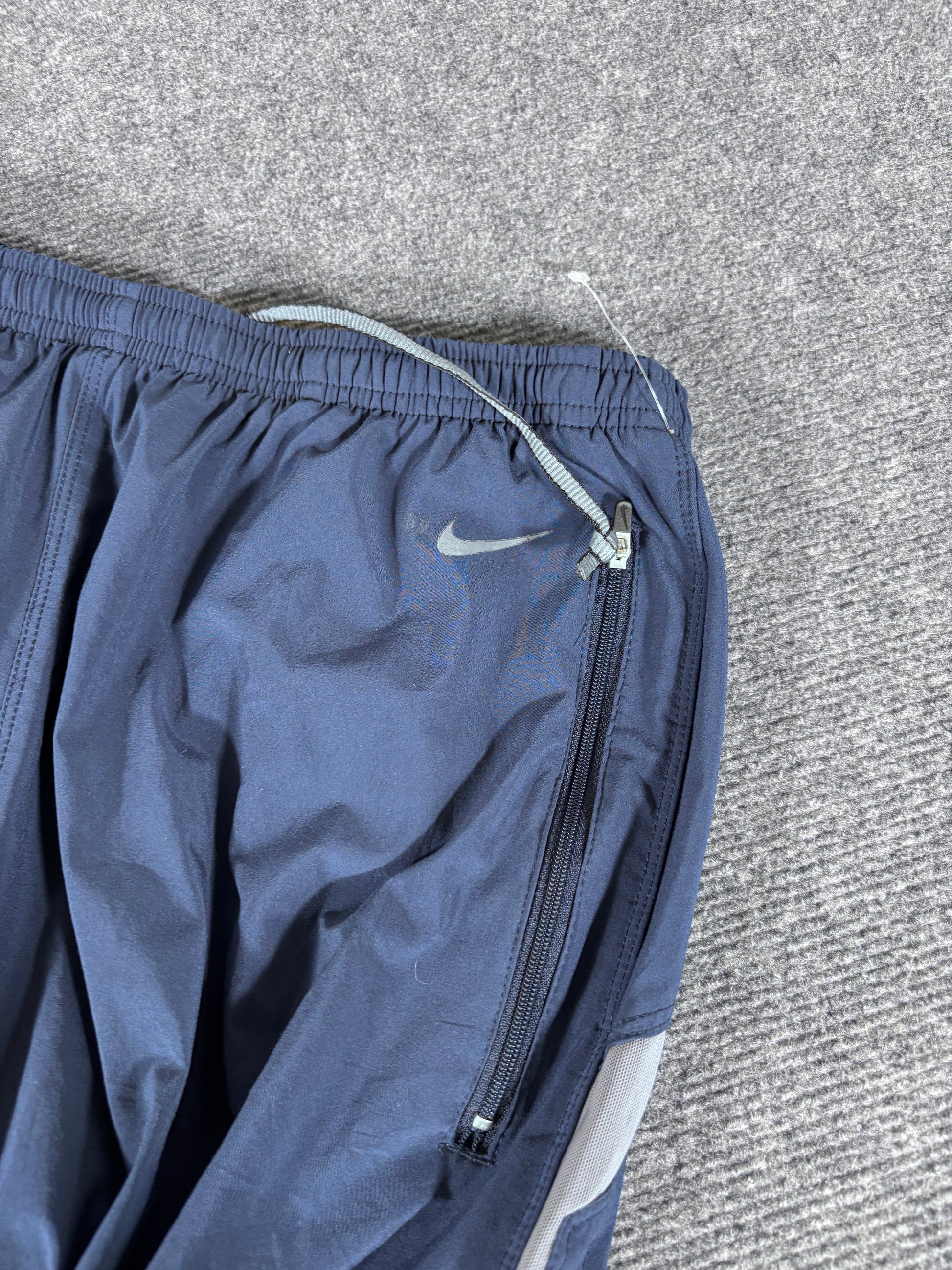 Vintage Y2K Nike Track Pants Size L Navy Blue Grey Nike Fit Wide Straight Ankle Zip