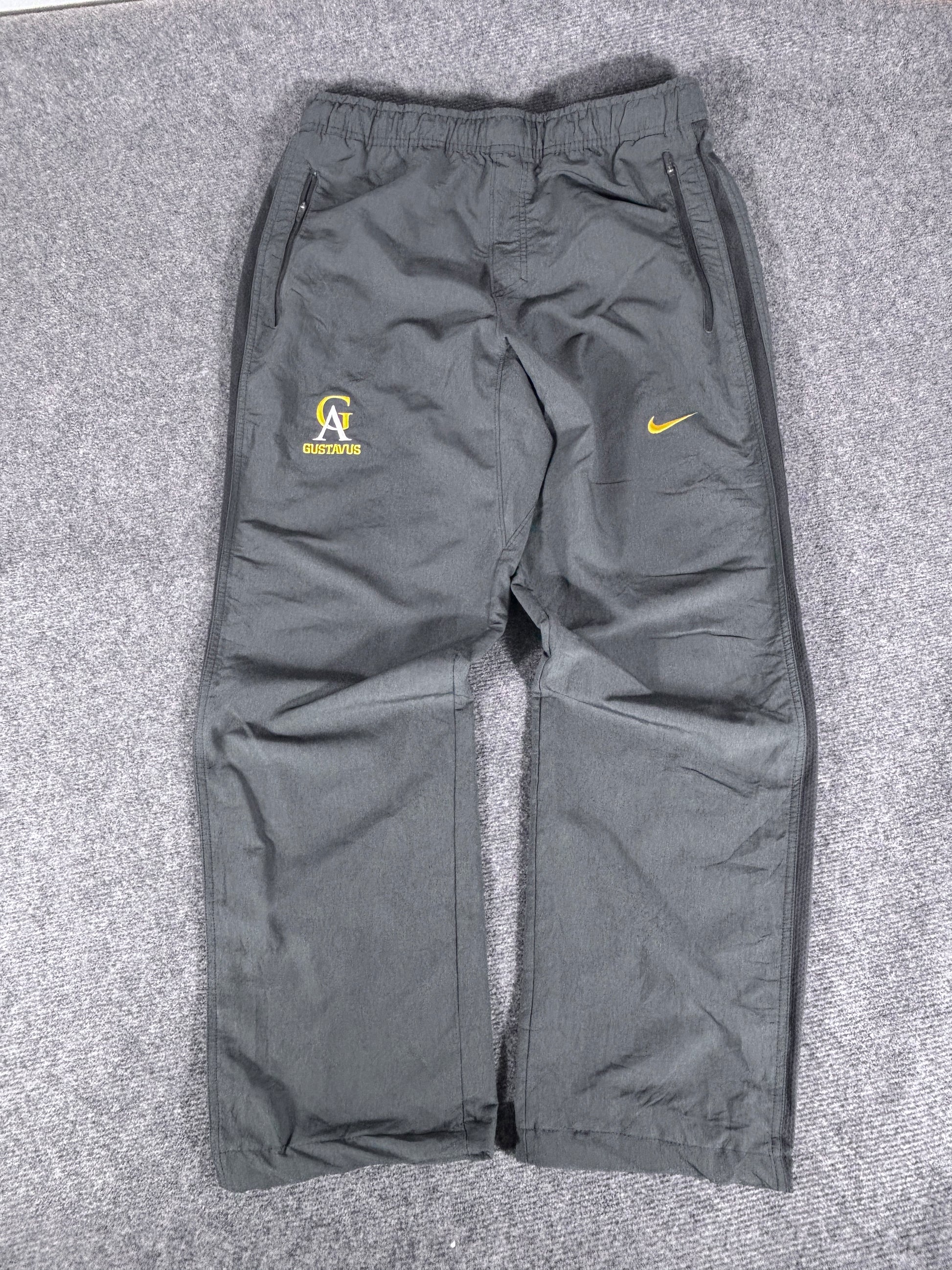 Vintage Late Y2K / 10s Nike Track Pants Size XL Grey Yellow Detail Wide Leg