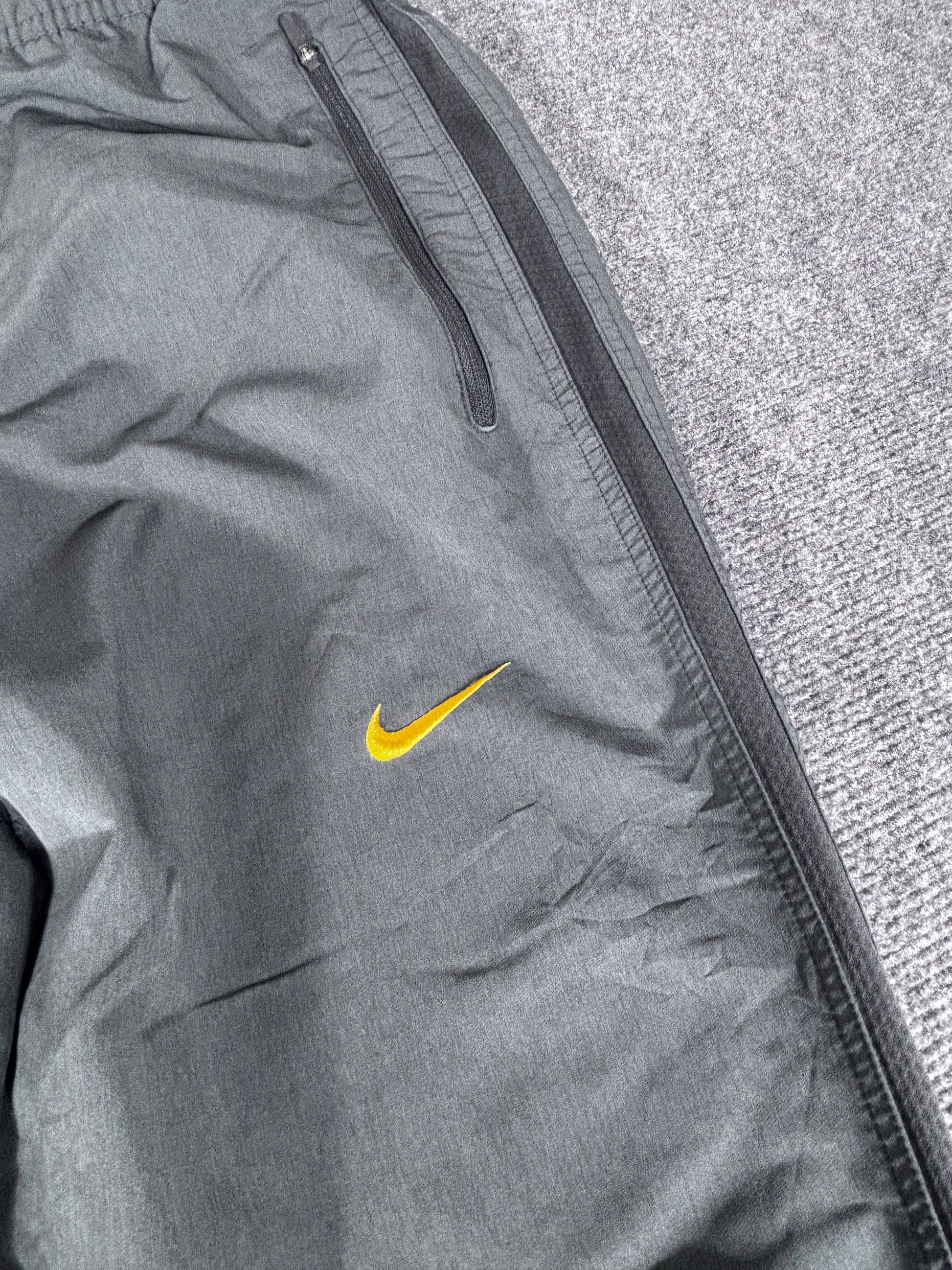 Vintage Late Y2K / 10s Nike Track Pants Size XL Grey Yellow Detail Wide Leg