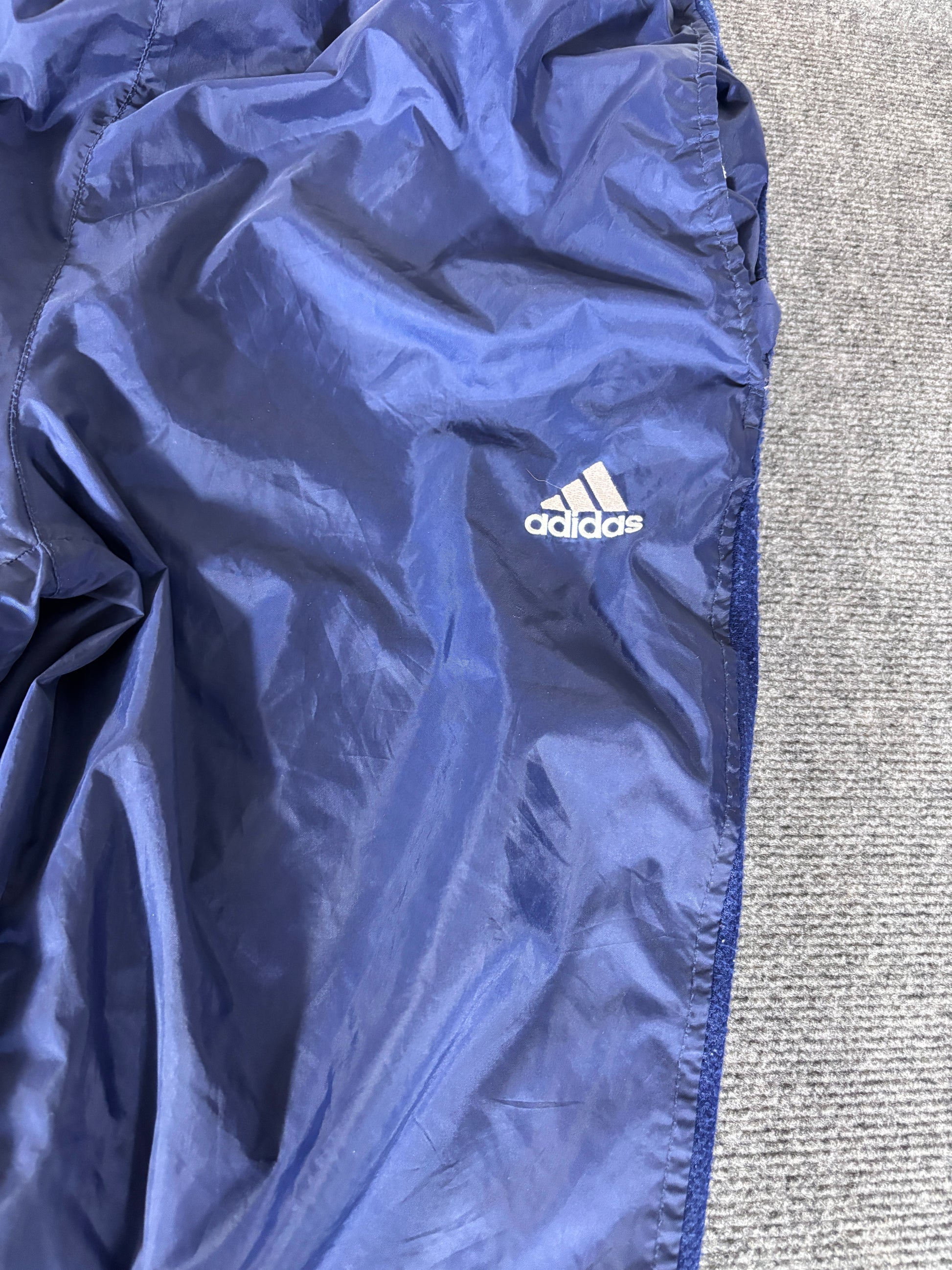 Vintage 90s Adidas Track Pants Men’s XL Navy Nylon Hip Logo Mesh Side Panels