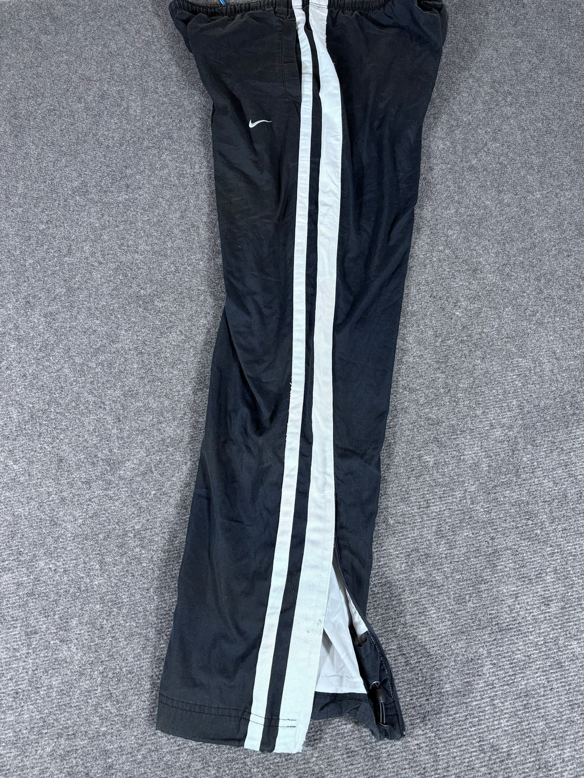 Vintage Y2K Nike Track Pants Size S Black White Piping Baggy Wide Leg Ankle Zip