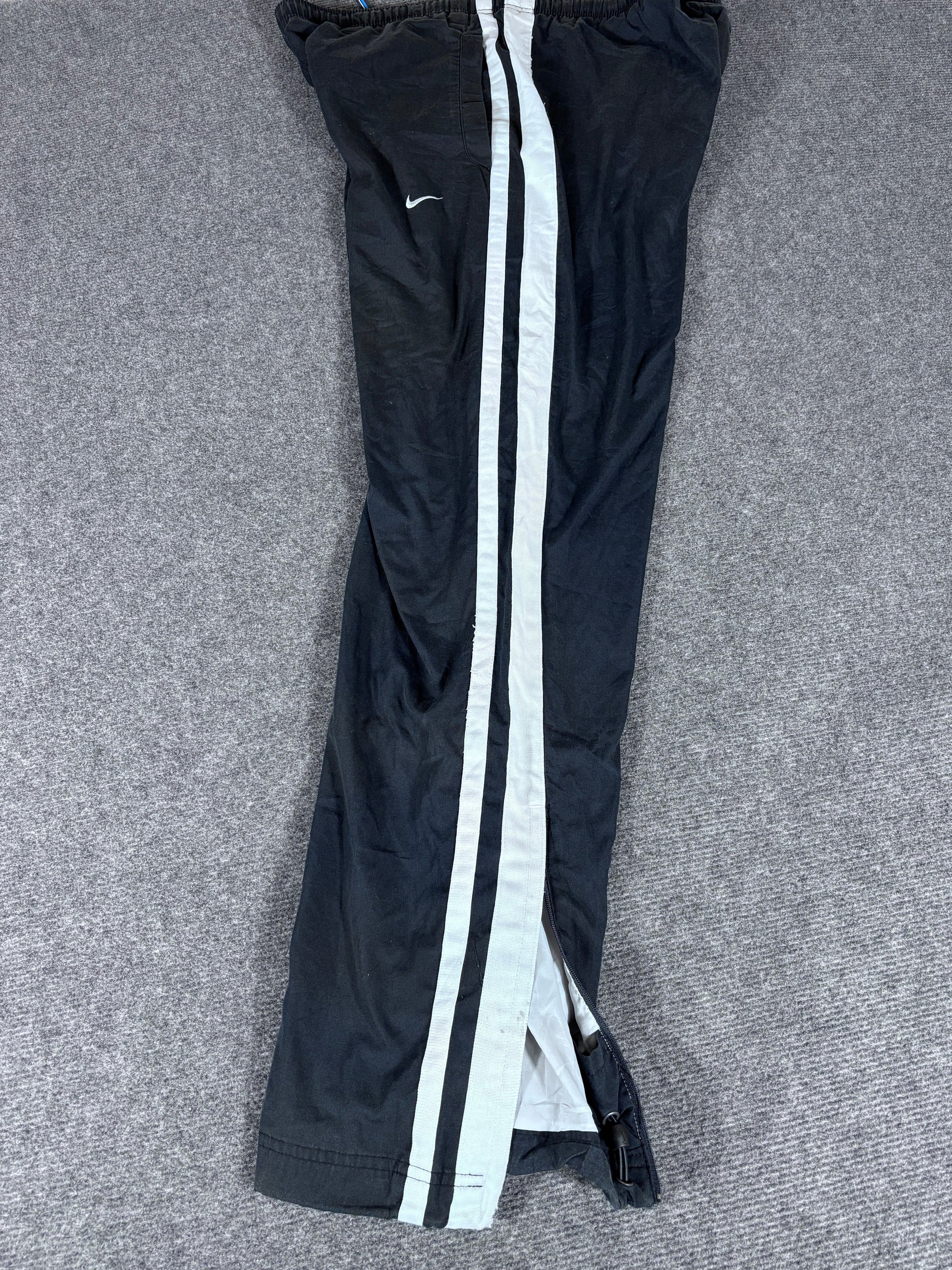 Vintage Y2K Nike Track Pants Size S Black White Piping Baggy Wide Leg Ankle Zip