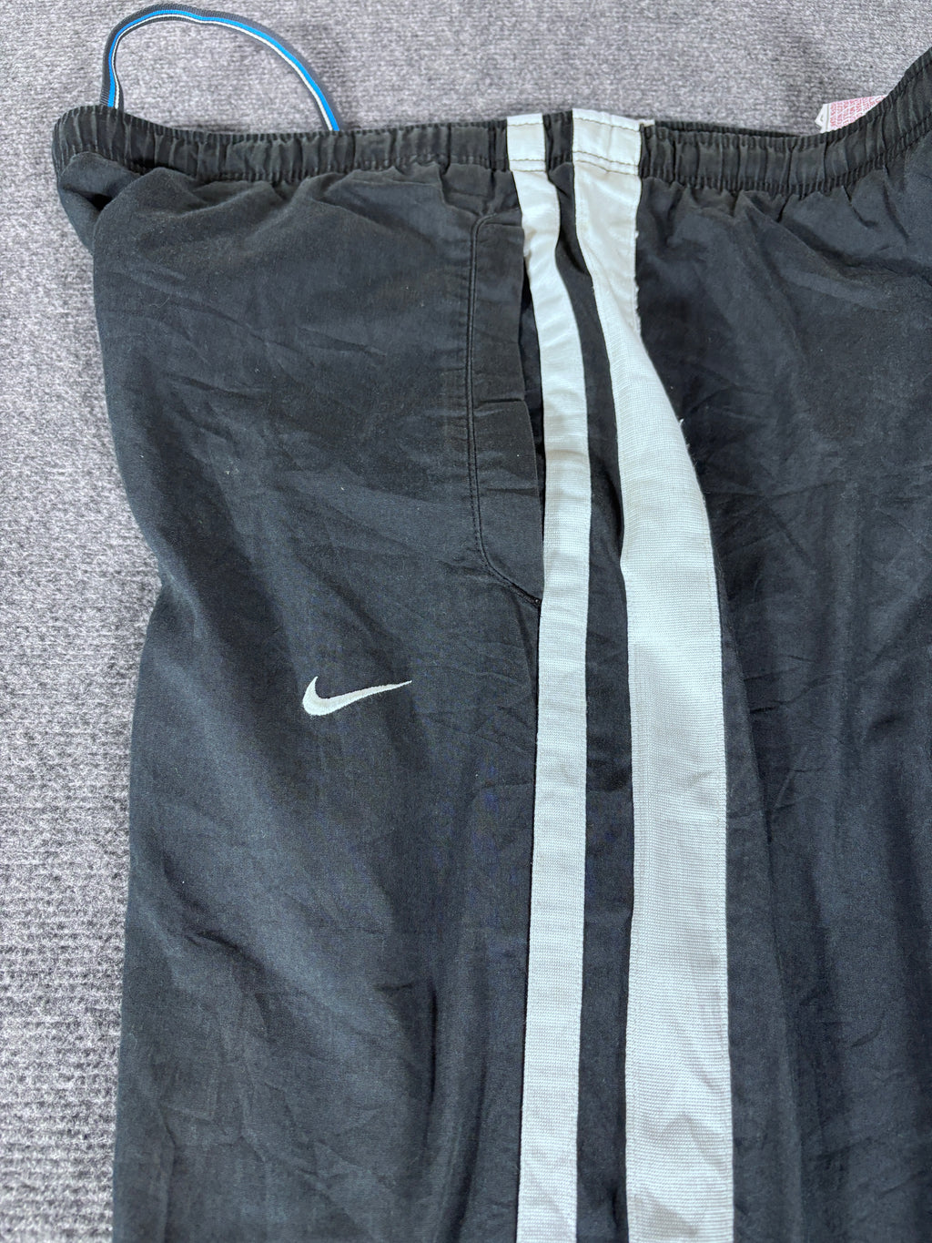 Vintage Y2K Nike Track Pants Women’s S Navy Blue Grey Swoosh Wide Leg Ankle Zip