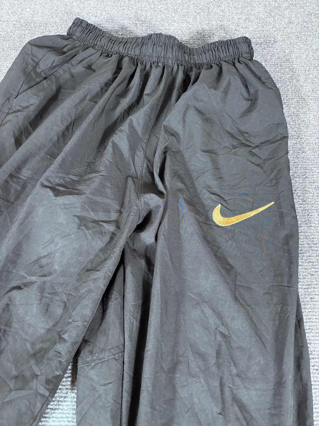 Vintage Y2K Nike Track Pants Size S Black Gold Detail Swoosh 7/8 Length