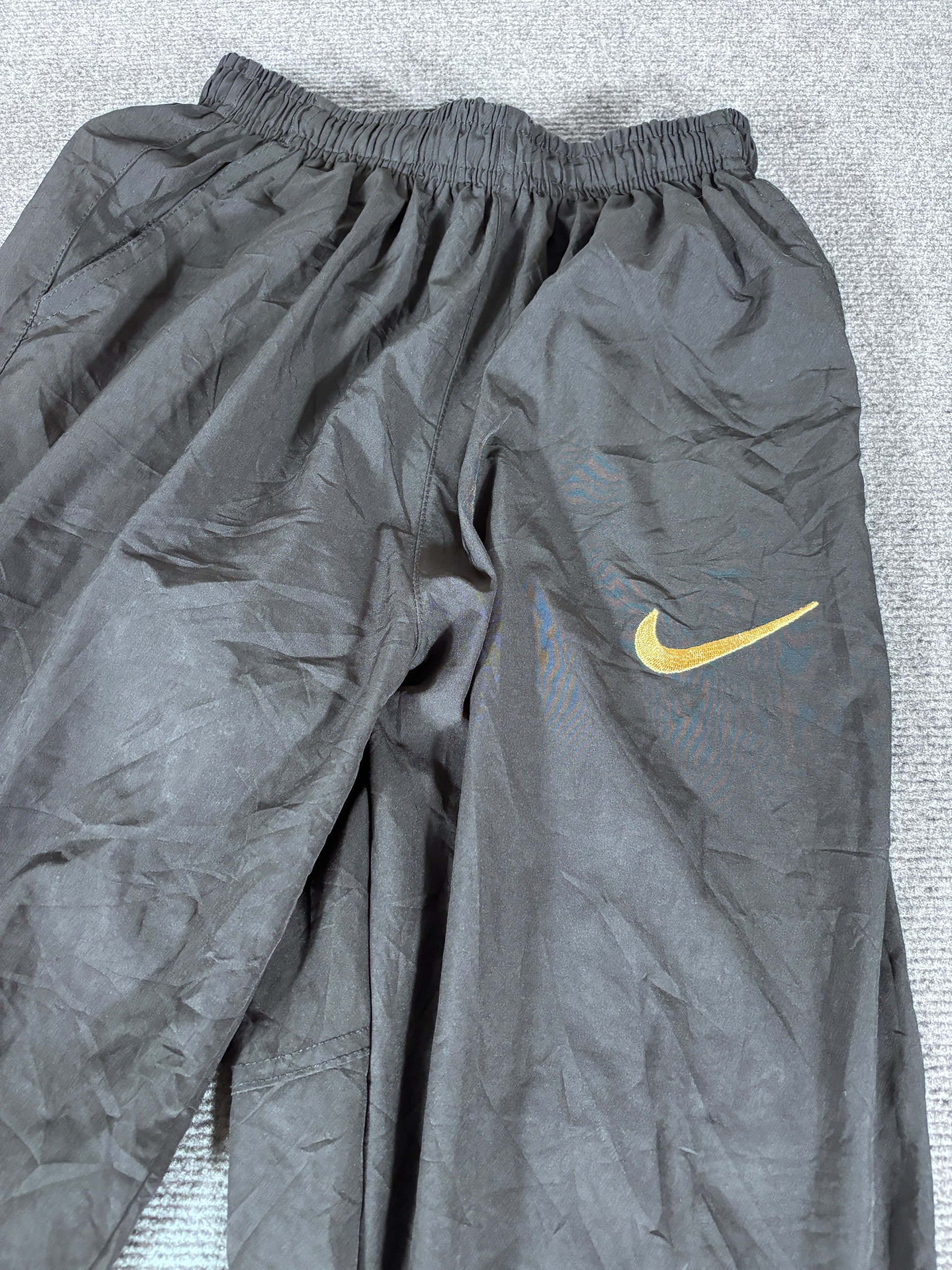 Vintage Y2K Nike Track Pants Size S Black Gold Detail Swoosh 7/8 Length