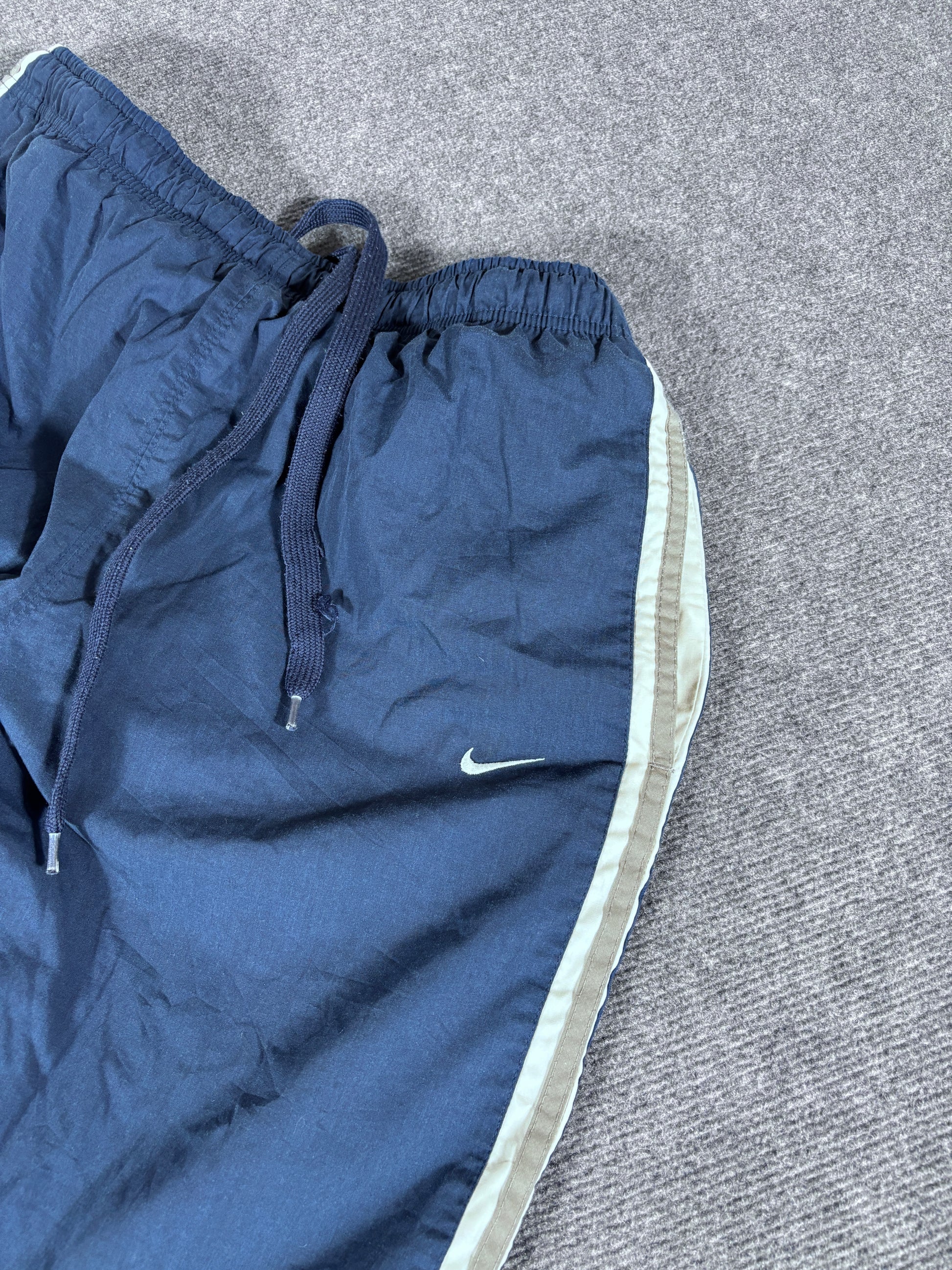 Vintage Y2K Nike Track Pants Men’s XL Navy White Hip Swoosh Wide Leg Windbreakers