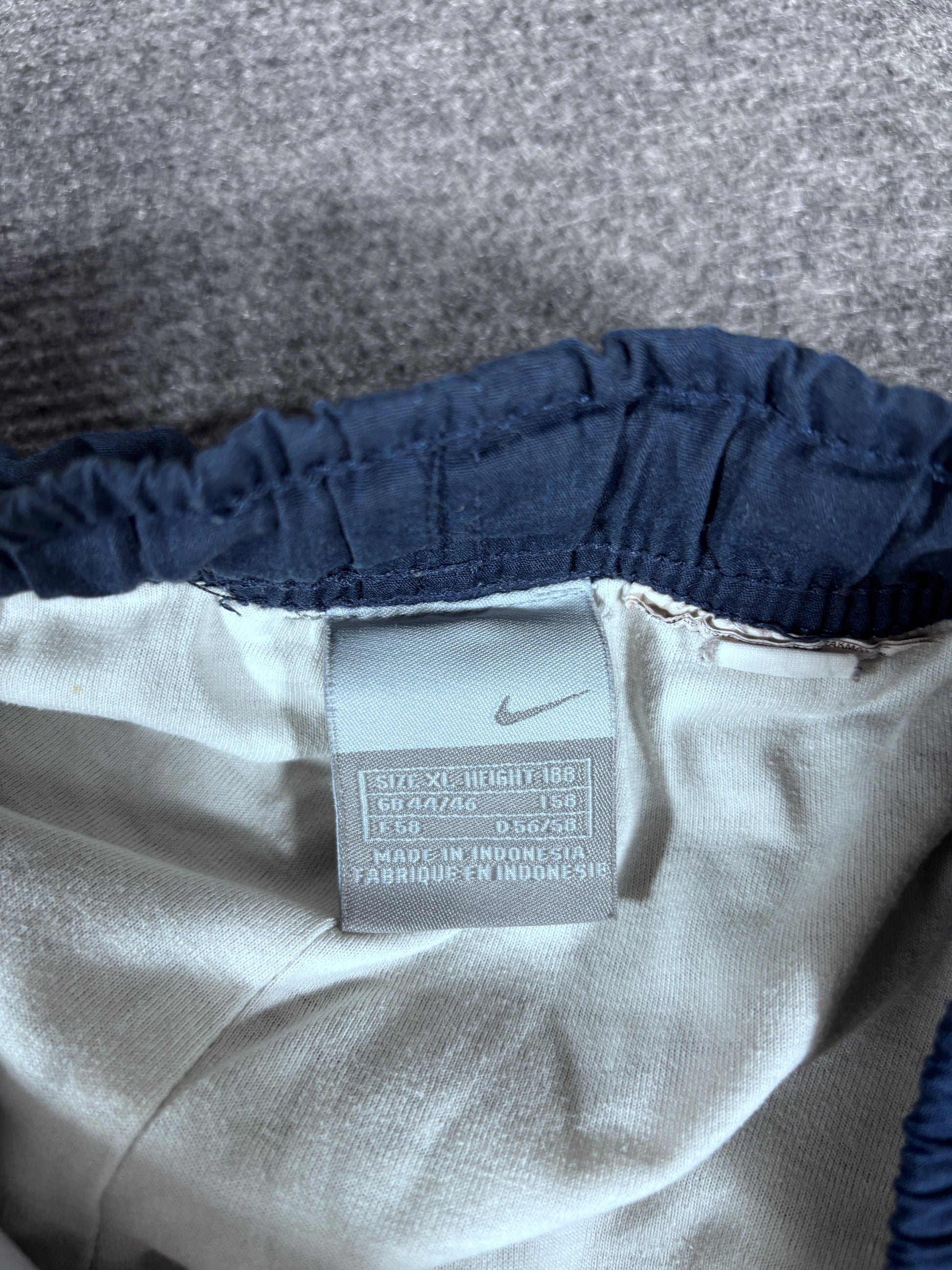 Vintage Y2K Nike Track Pants Men’s XL Navy White Hip Swoosh Wide Leg Windbreakers