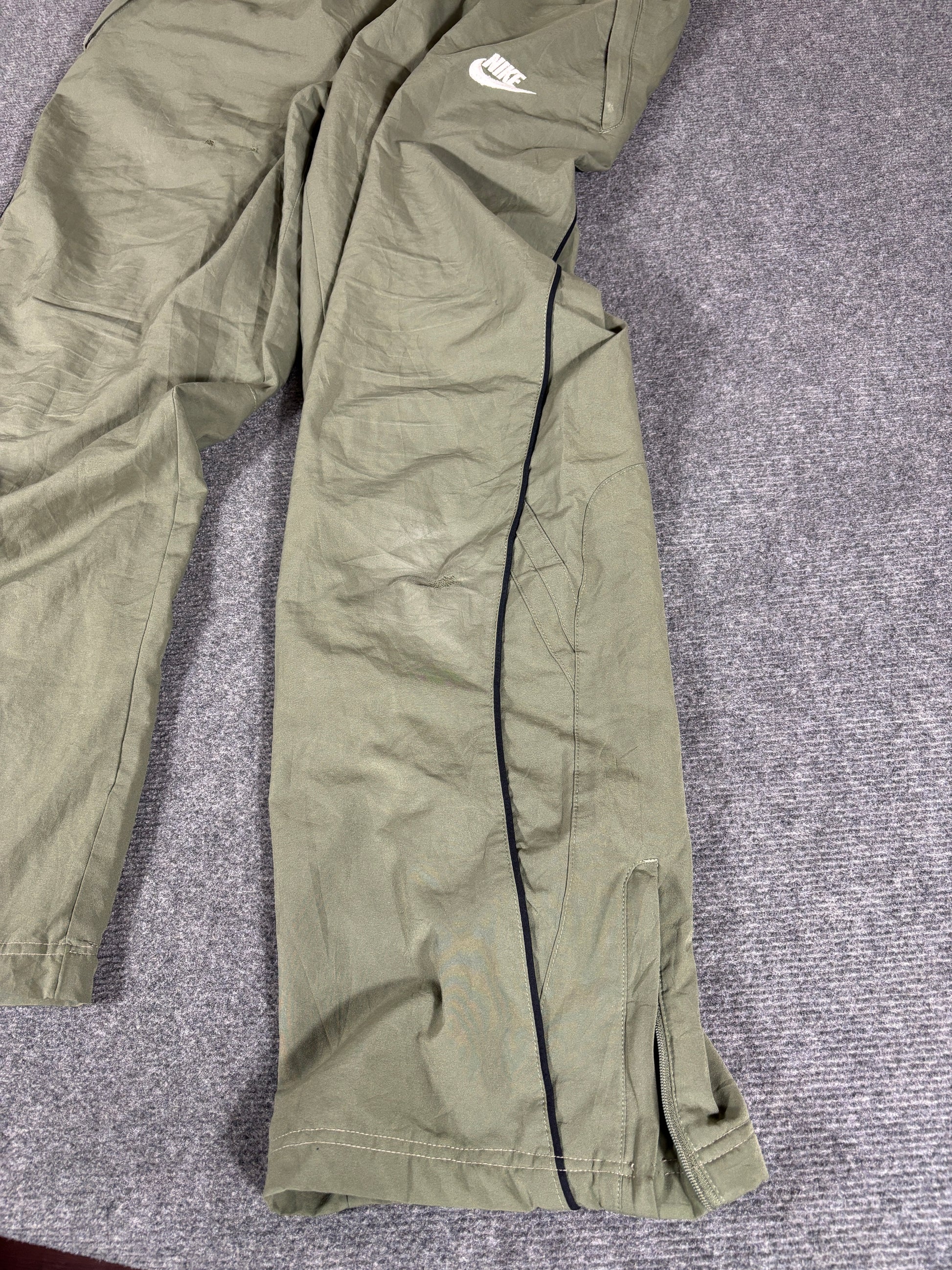 Vintage Y2K Nike Track Pants Men’s L Green Black Piping White Logo Wide Leg Ankle Zip