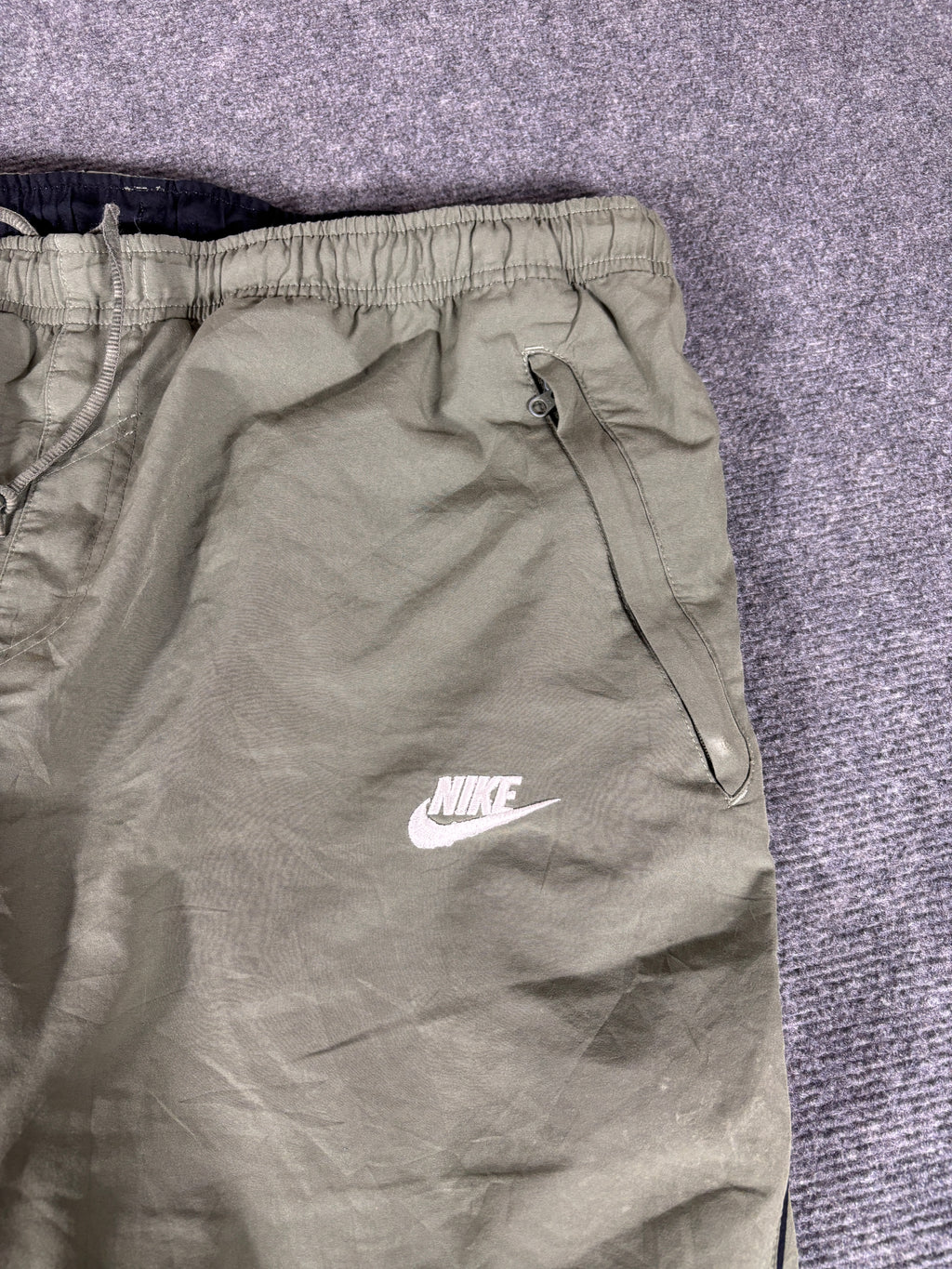 Vintage Y2K Nike Track Pants Men’s L Green Black Piping White Logo Wide Leg Ankle Zip