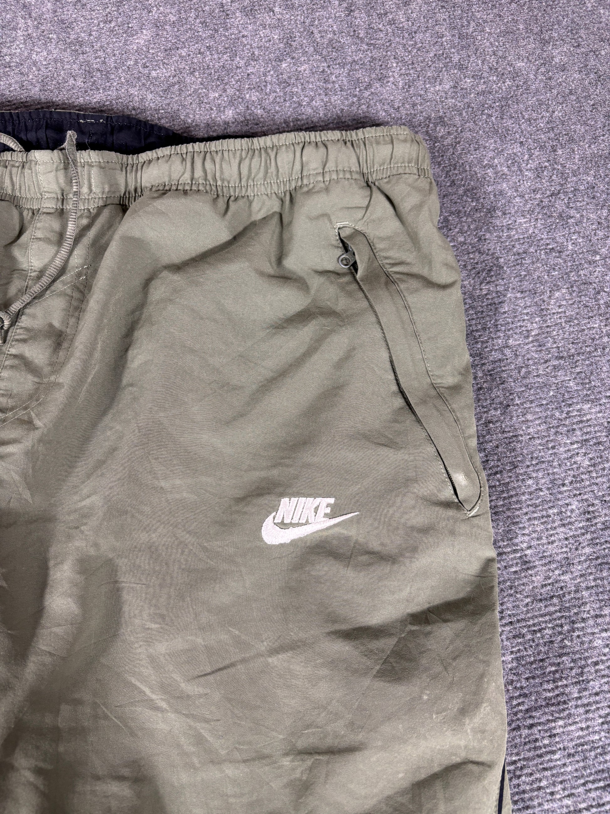 Vintage Y2K Nike Track Pants Men’s L Green Black Piping White Logo Wide Leg Ankle Zip