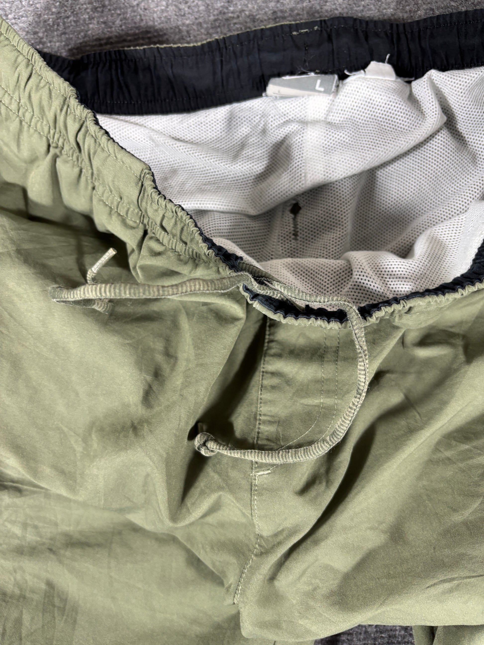 Vintage Y2K Nike Track Pants Men’s L Green Black Piping White Logo Wide Leg Ankle Zip