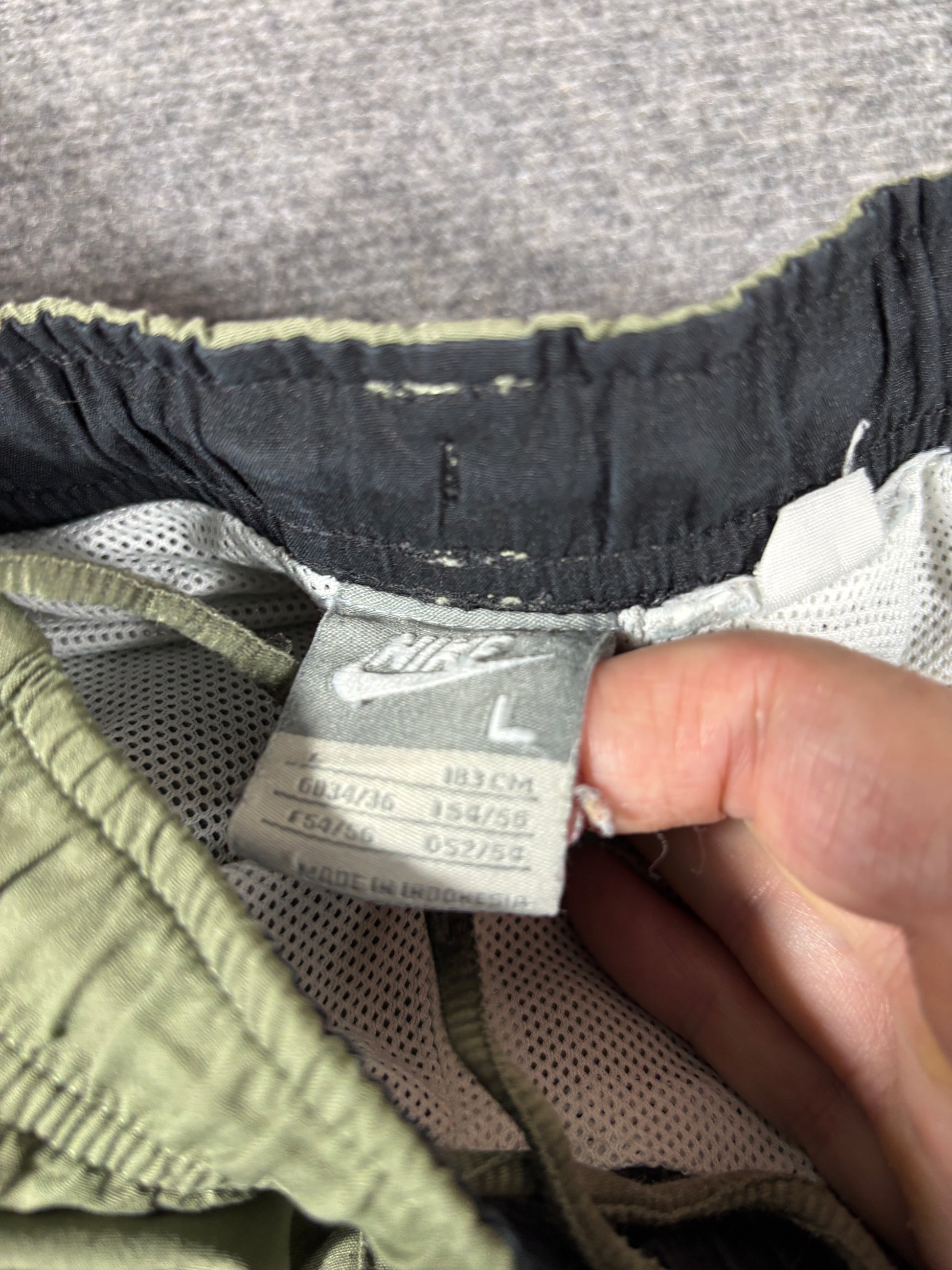 Vintage Y2K Nike Track Pants Men’s L Green Black Piping White Logo Wide Leg Ankle Zip