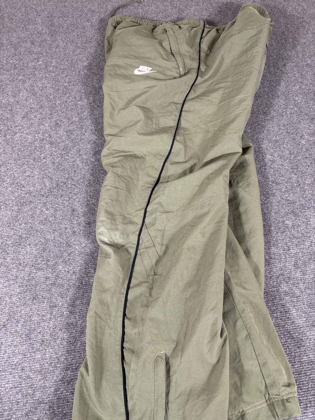 Vintage Y2K Nike Track Pants Men’s L Green Black Piping White Logo Wide Leg Ankle Zip