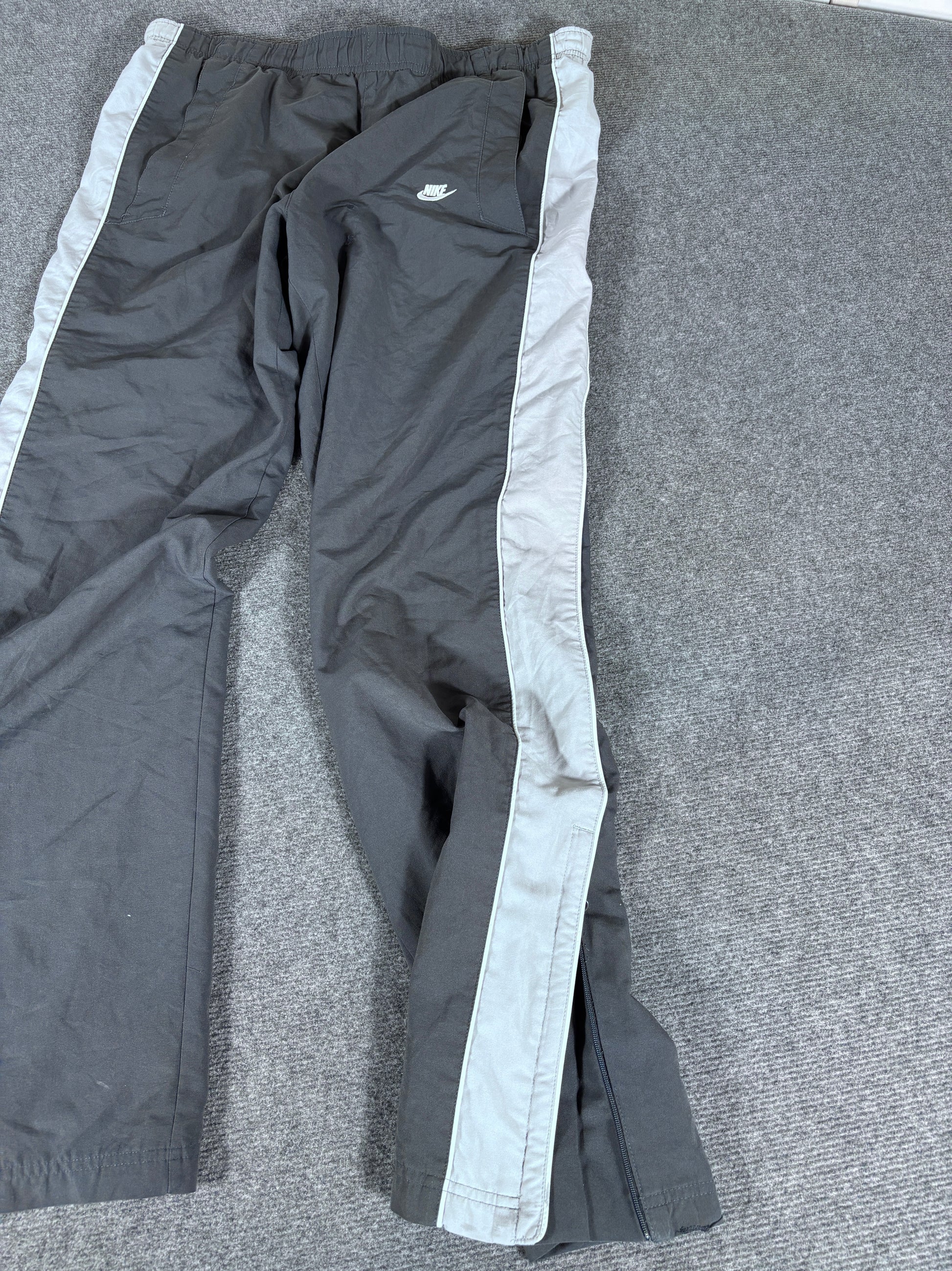 Vintage Y2K Nike Track Pants Womens M Grey White Piping Swoosh Ankle Zip