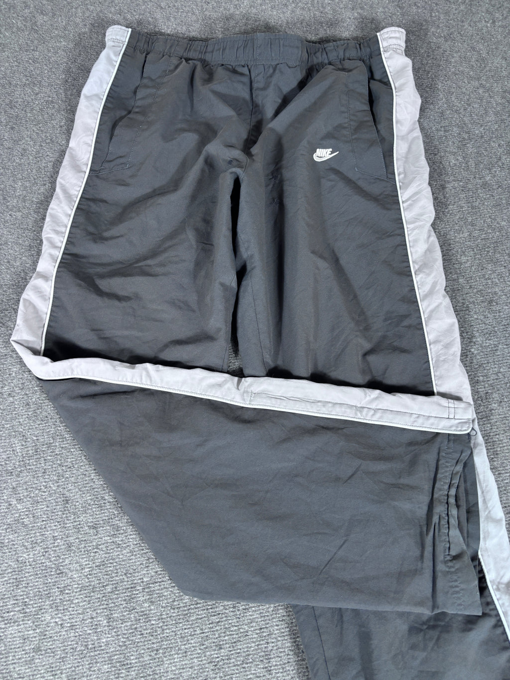 Vintage Y2K Nike Track Pants Womens M Grey White Piping Swoosh Ankle Zip