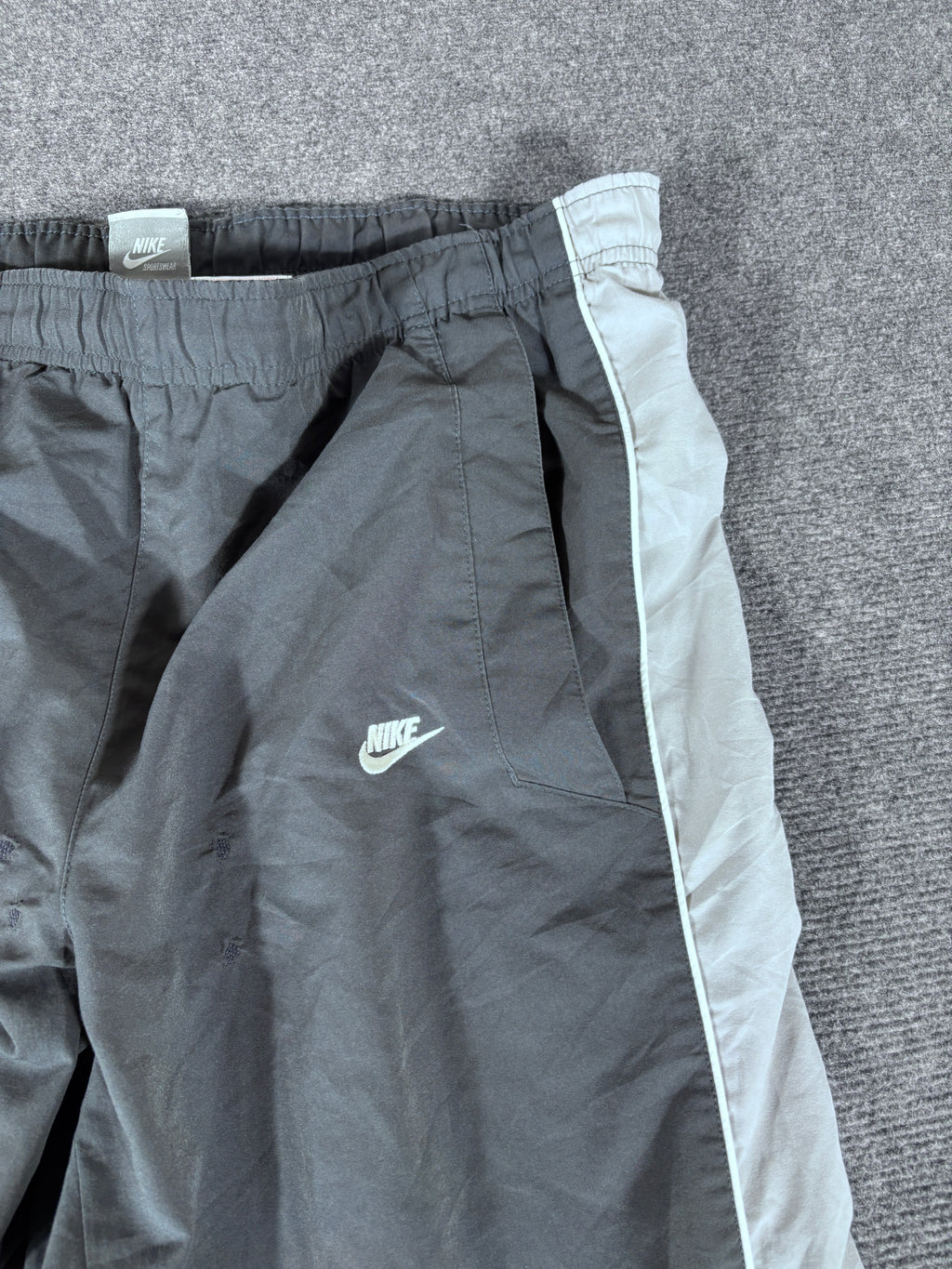 Vintage Y2K Nike Track Pants Womens M Grey White Piping Swoosh Ankle Zip